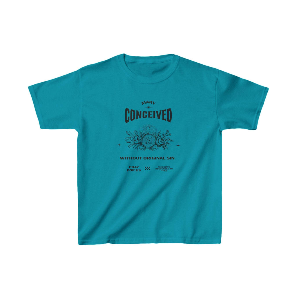 Kids Mary Conceived Without Original Sin Catholic Tee, Religious Youth Shirt