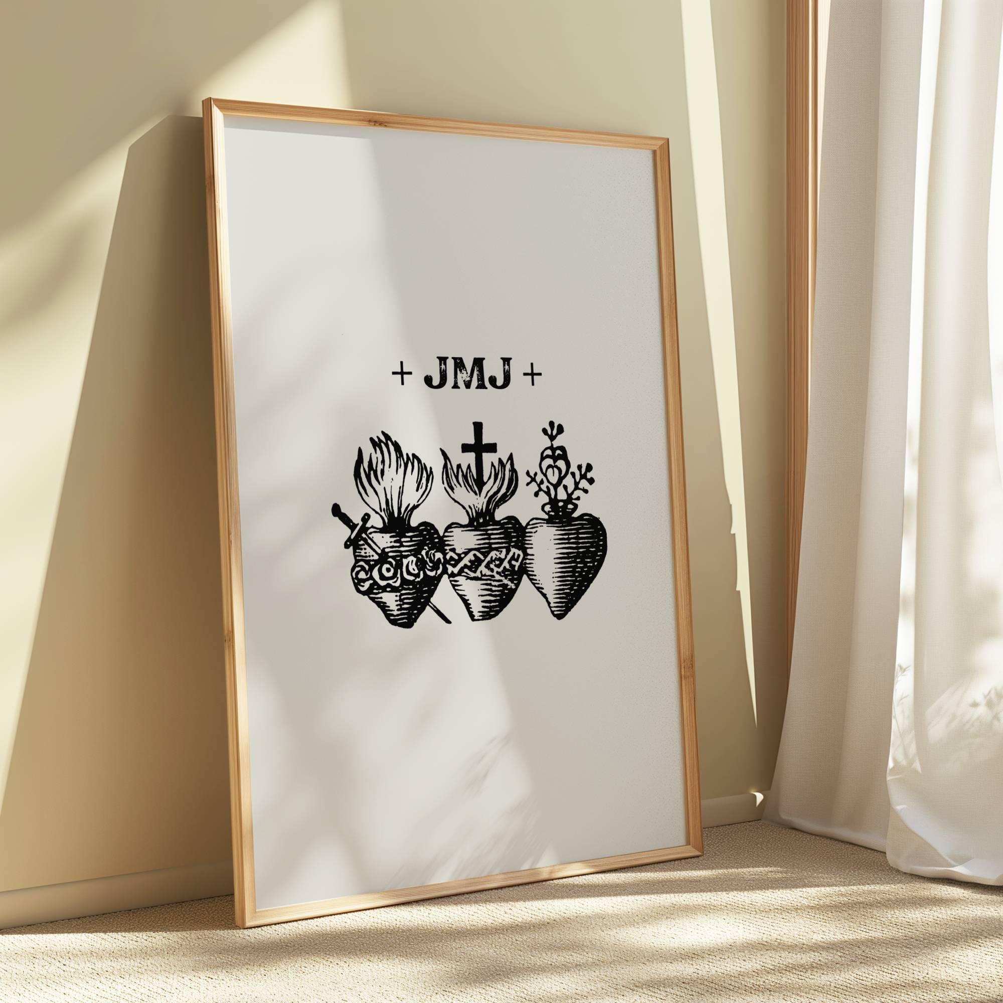 JMJ Hearts Holy Family Print: Christian Home Decor (Digital Download)