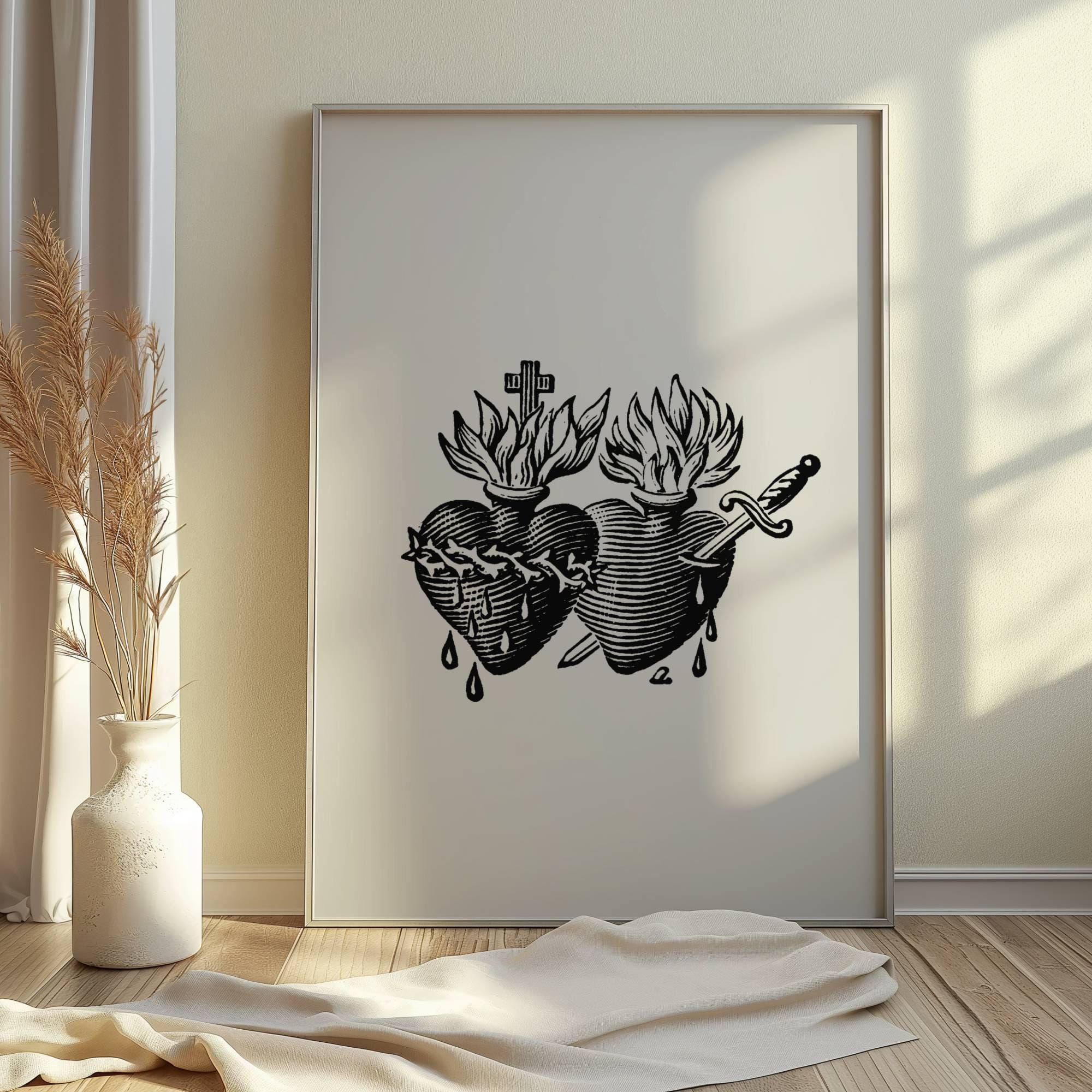 Sacred Heart & Immaculate Heart Print: Christian Wall Art (Digital Download)