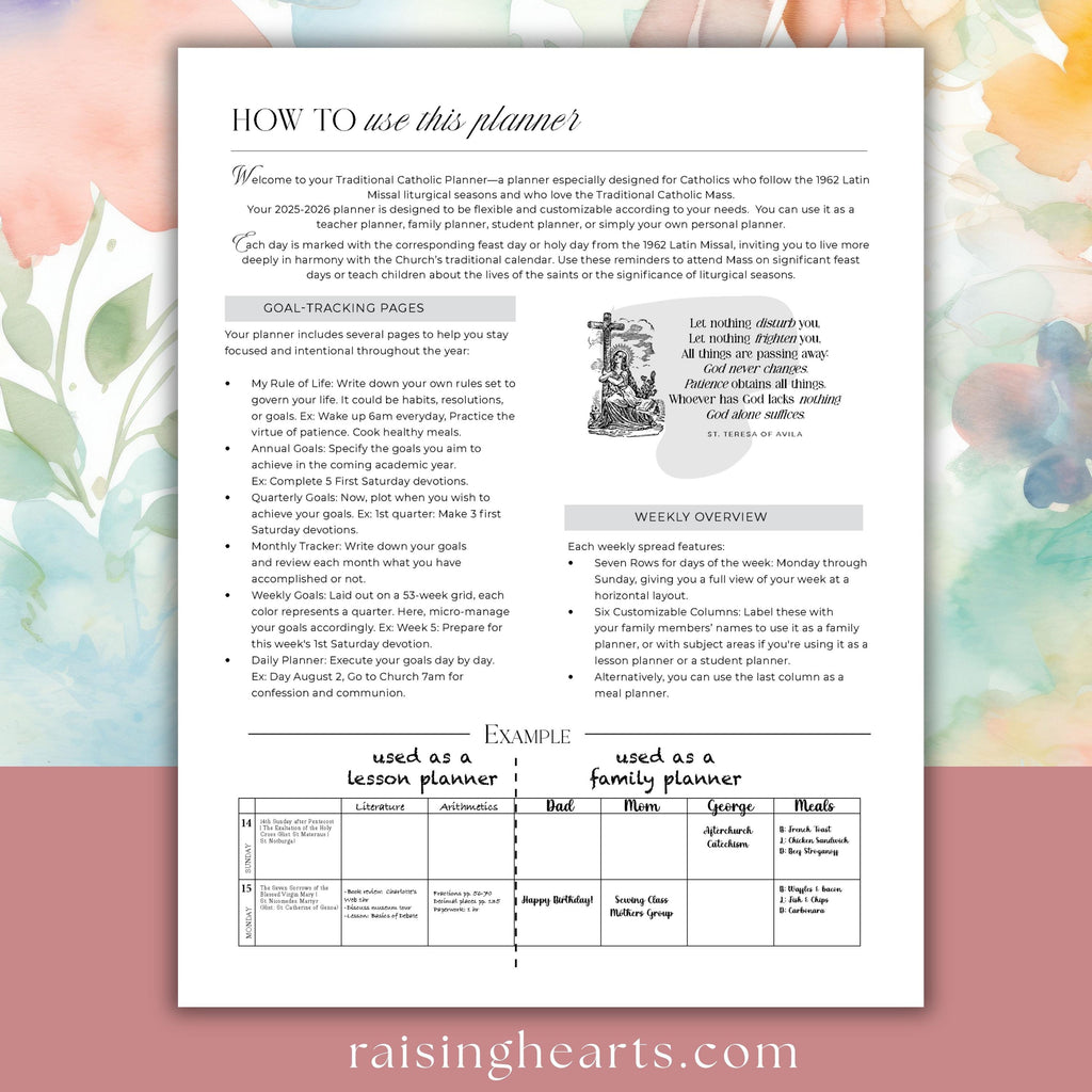 Traditional Catholic Planner 2025-2026: Latin Missal Feasts, Customizable Layout (PDF Download