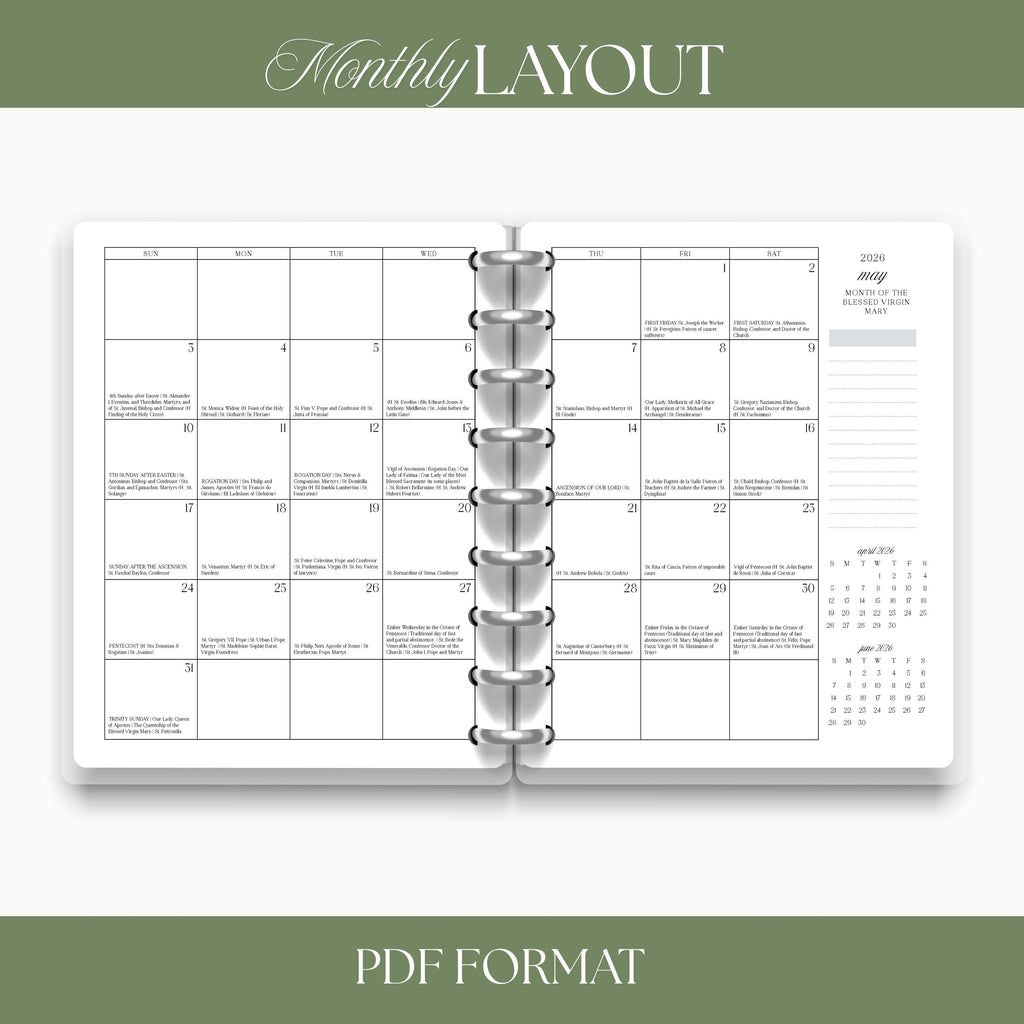 2026 Traditional Catholic Planner: Printable 8.5x11 Weekly Layout (PDF Download)