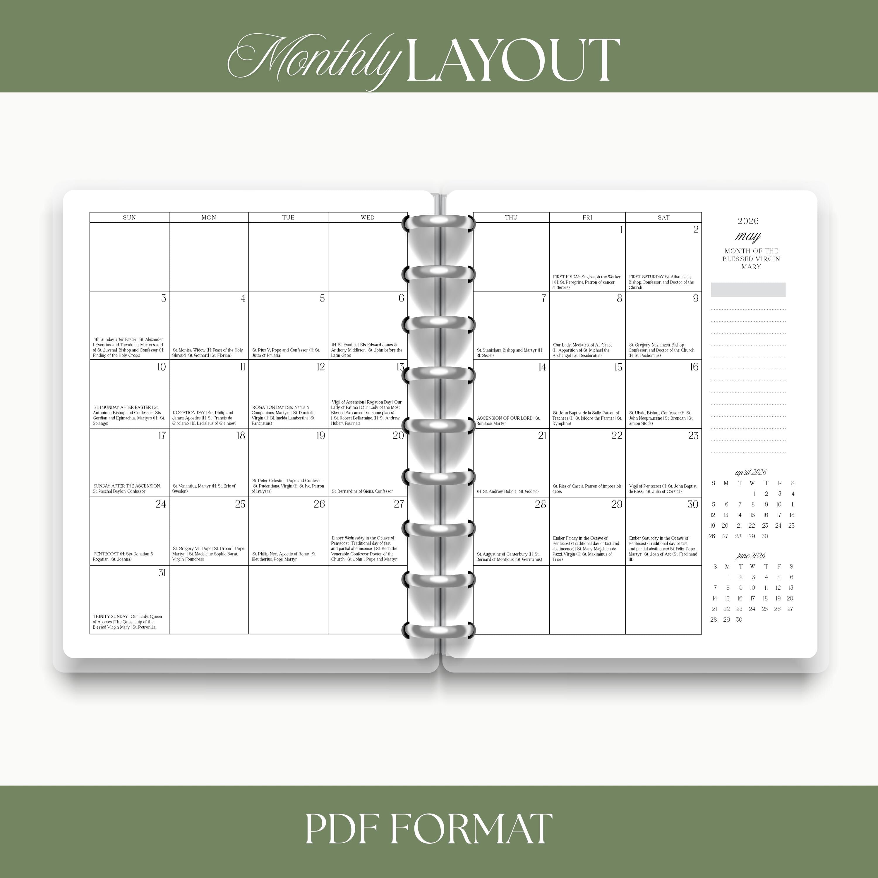 2026 Traditional Catholic Planner: Printable 8.5x11 Weekly Layout (PDF Download)