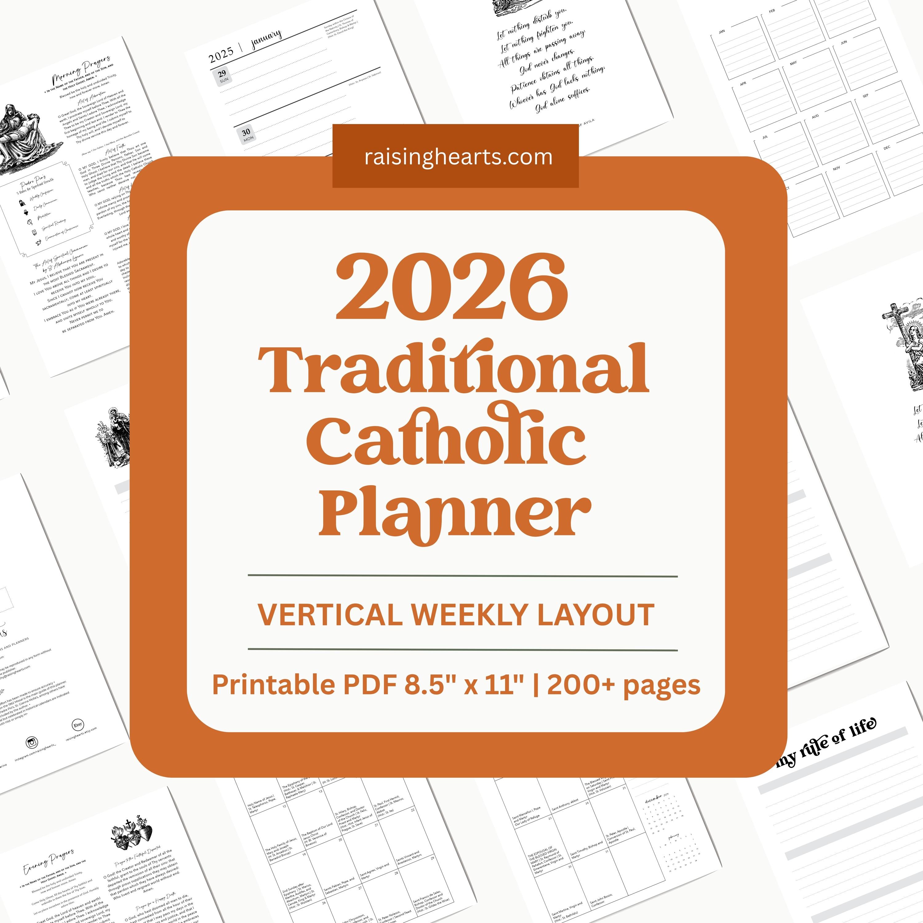 2026 Traditional Catholic Planner: Latin Mass Calendar, Vertical Layout (PDF Printable 8.5x11 Letter Size)