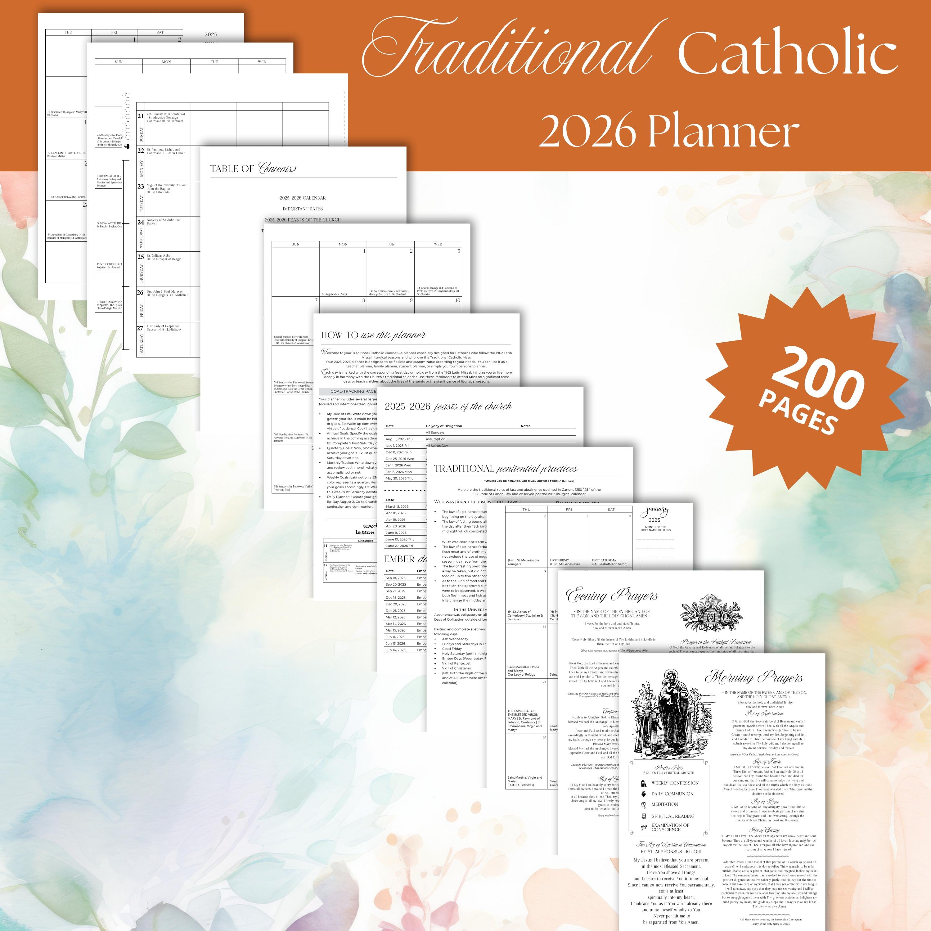 2026 Traditional Catholic Planner: Latin Mass Calendar, Vertical Layout (PDF Printable 8.5x11 Letter Size)