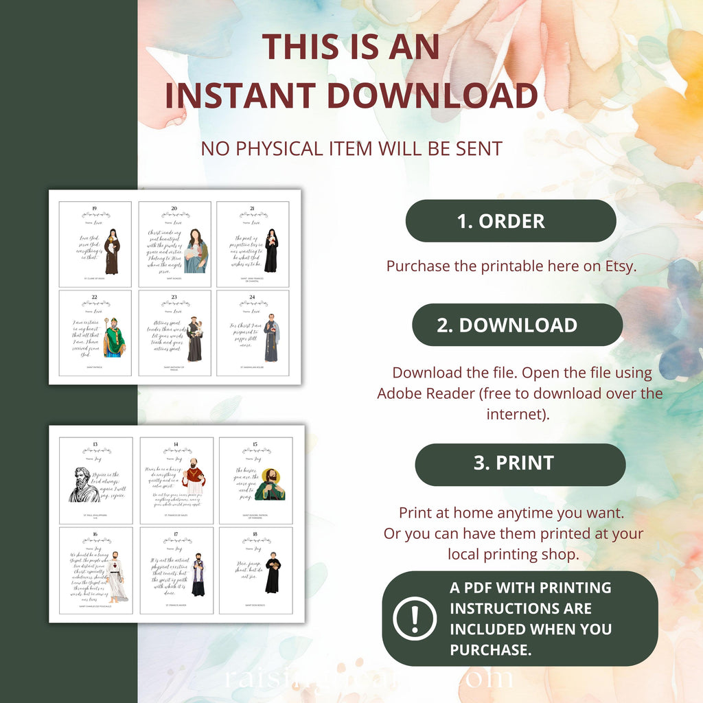 Catholic Saint Quotes Advent Calendar: Inspirational Daily Cards (Digital Download)