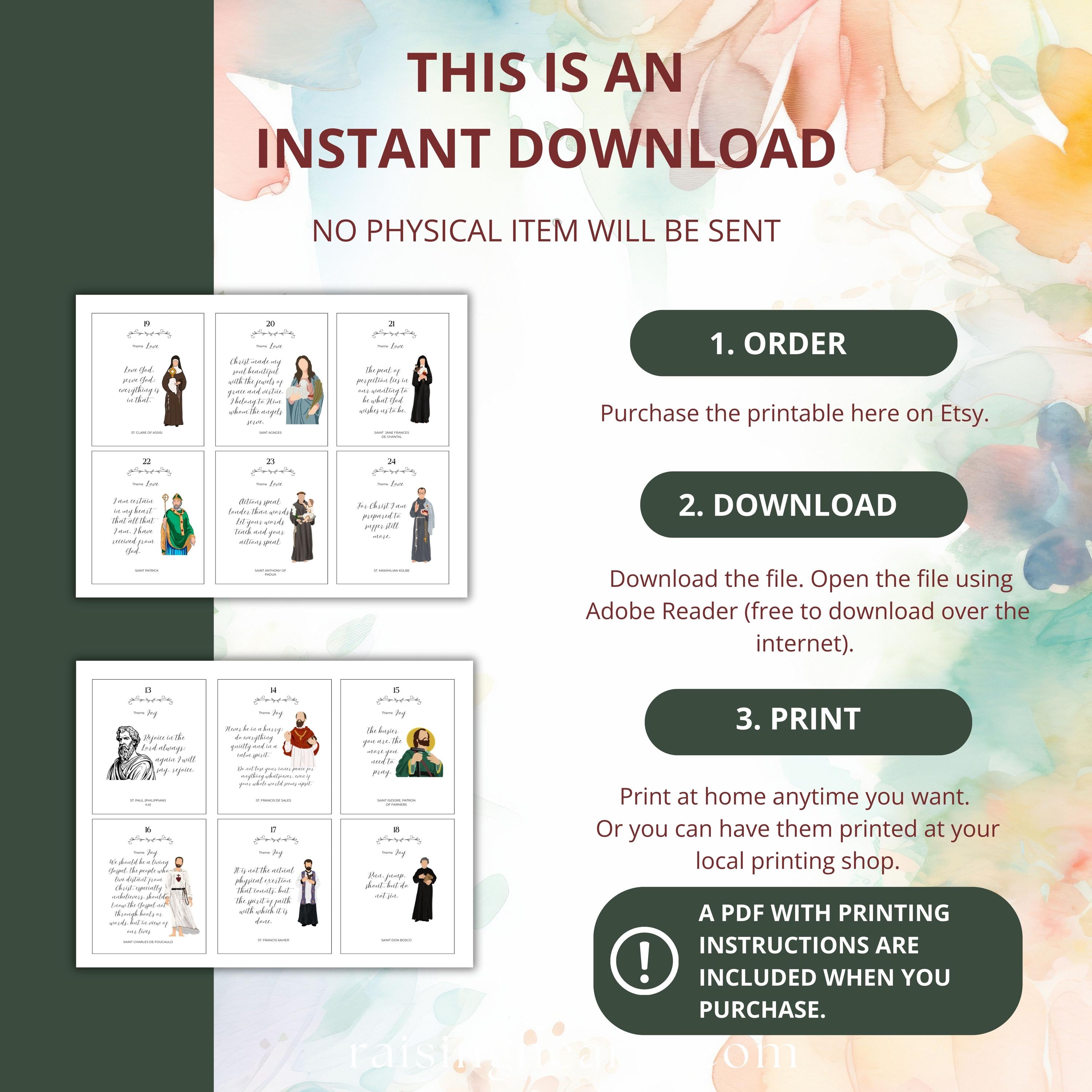 Catholic Saint Quotes Advent Calendar: Inspirational Daily Cards (Digital Download)