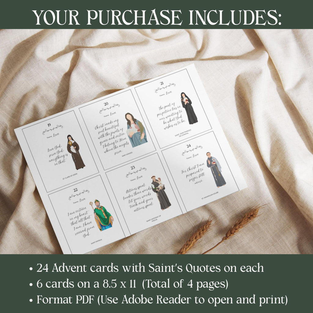 Catholic Saint Quotes Advent Calendar: Inspirational Daily Cards (Digital Download)