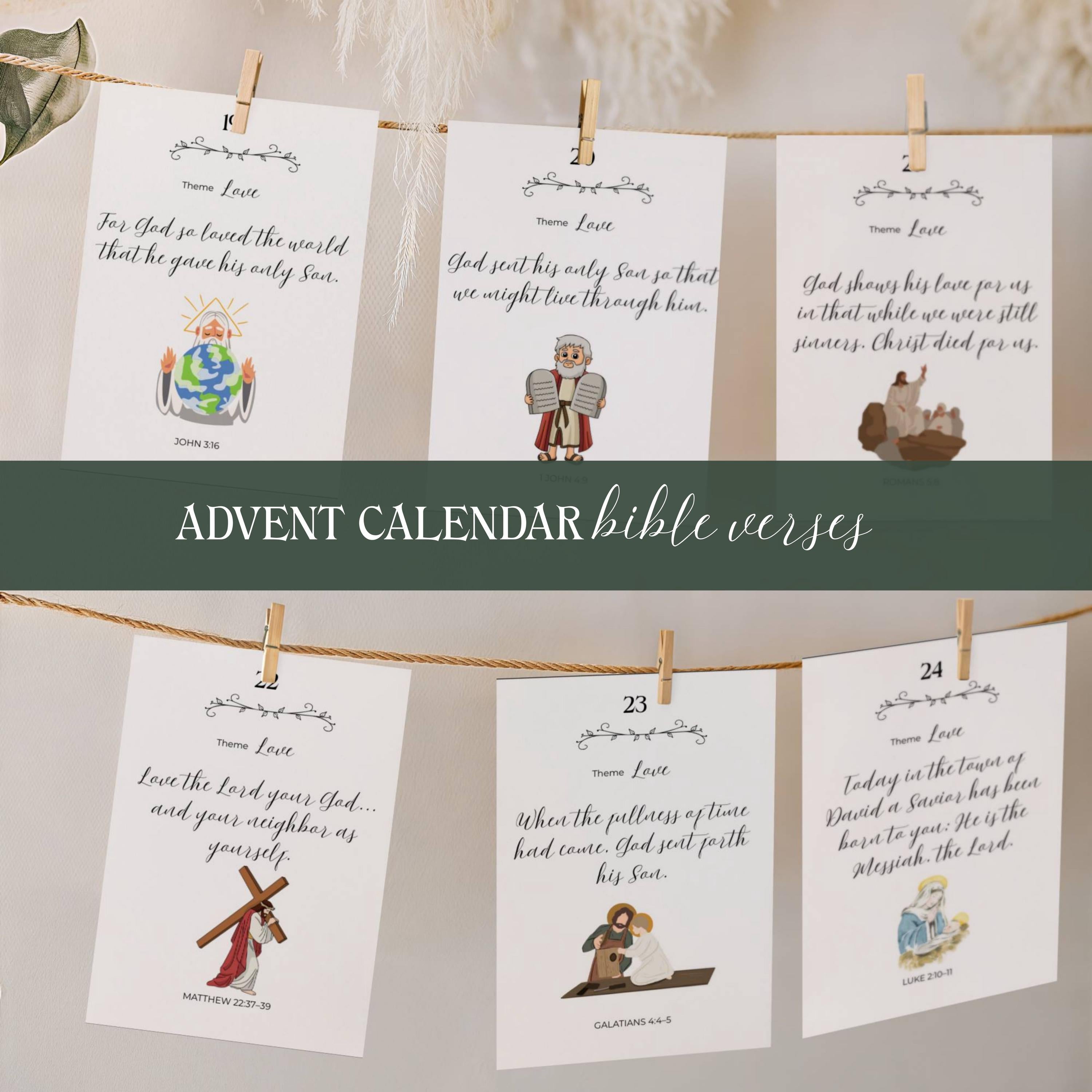 Printable Bible Verse Advent Calendar: Christian Family Scripture Cards (Digital Download)