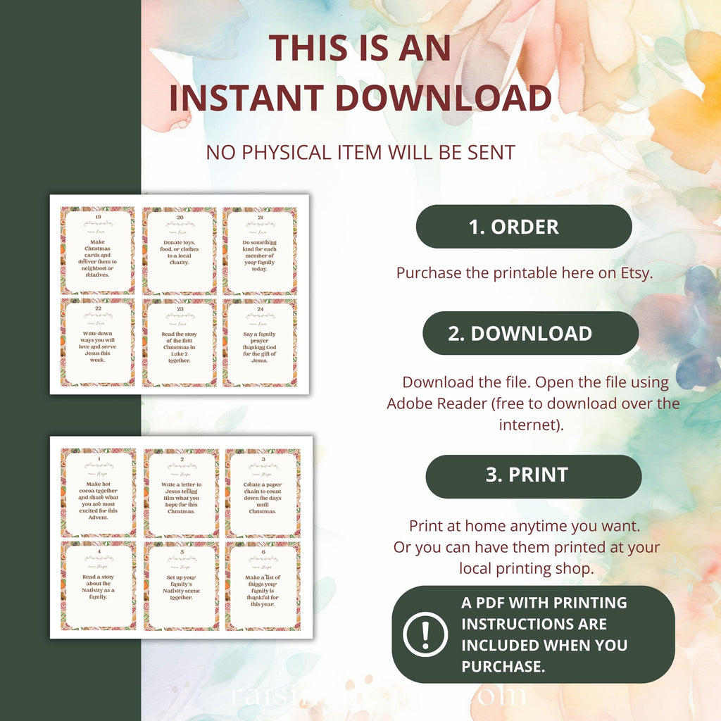 Printable Christmas Advent Calendar: 24 Family Activity Cards (Digital Download)