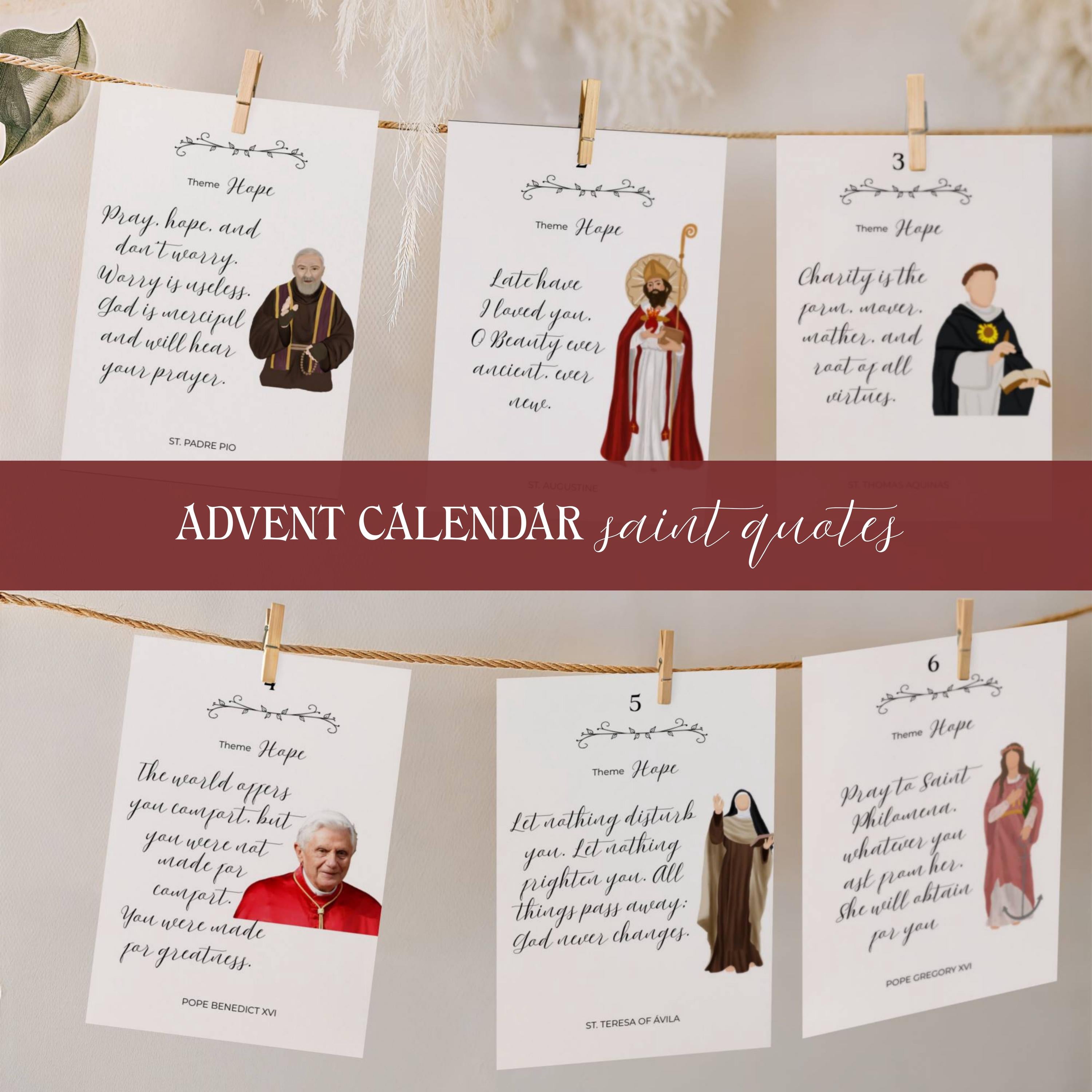Catholic Saint Quotes Advent Calendar: Inspirational Daily Cards (Digital Download)