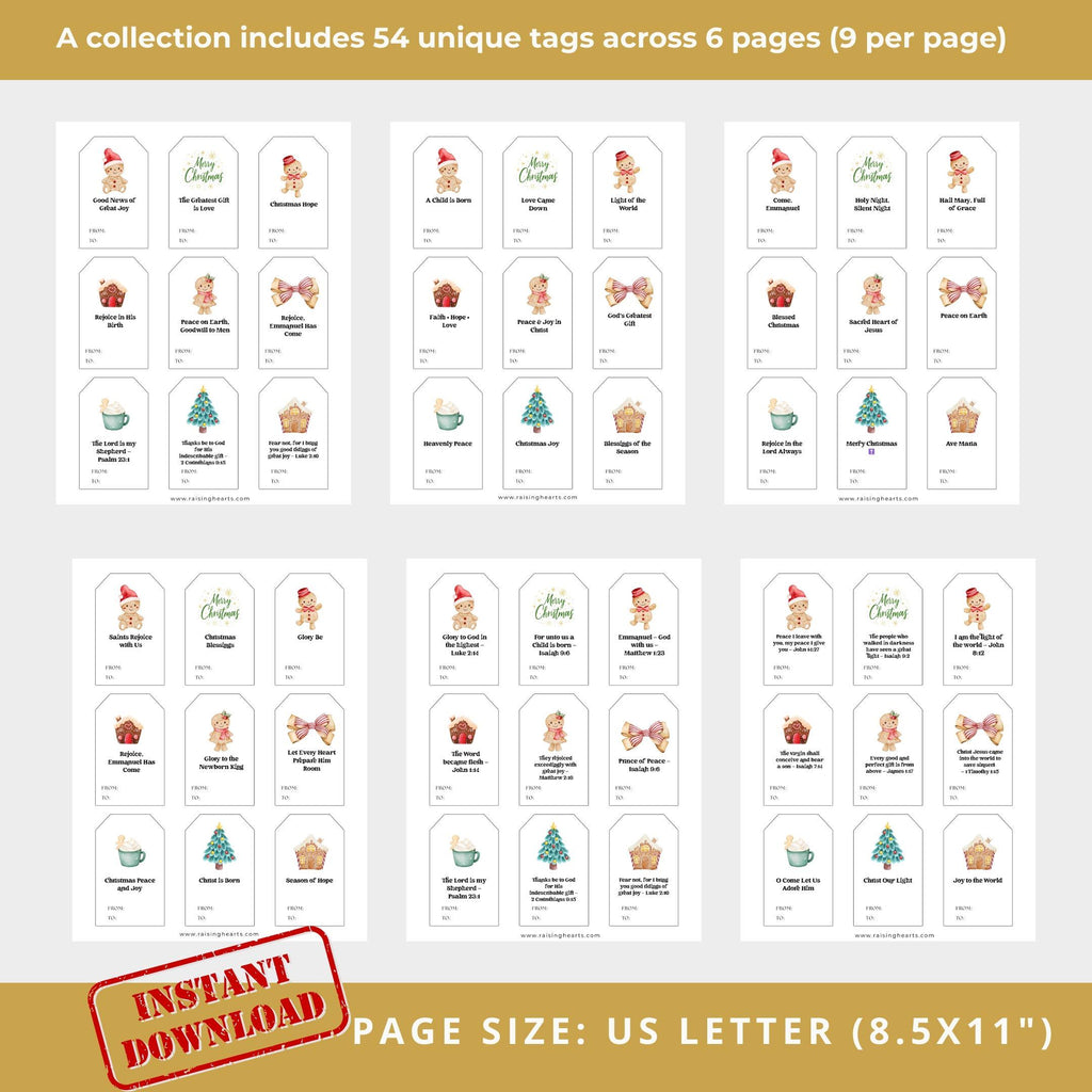 Christmas Cookie Gift Tags: 54 Printable Holiday Designs (Digital Download)