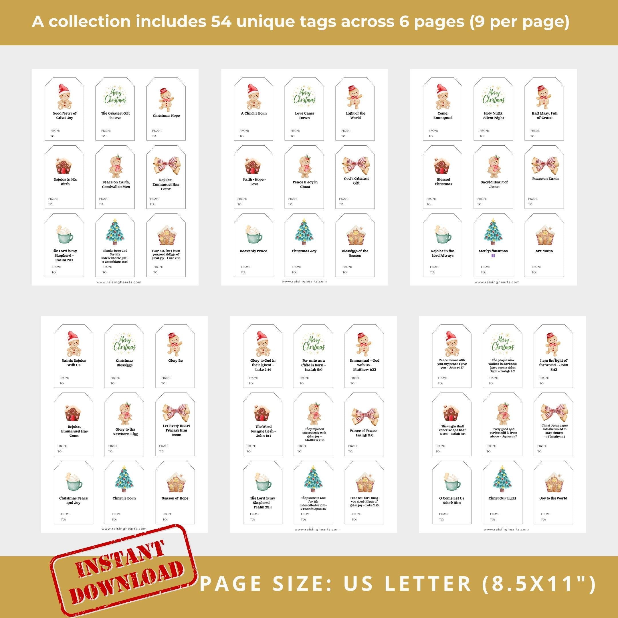 Christmas Cookie Gift Tags: 54 Printable Holiday Designs (Digital Download)