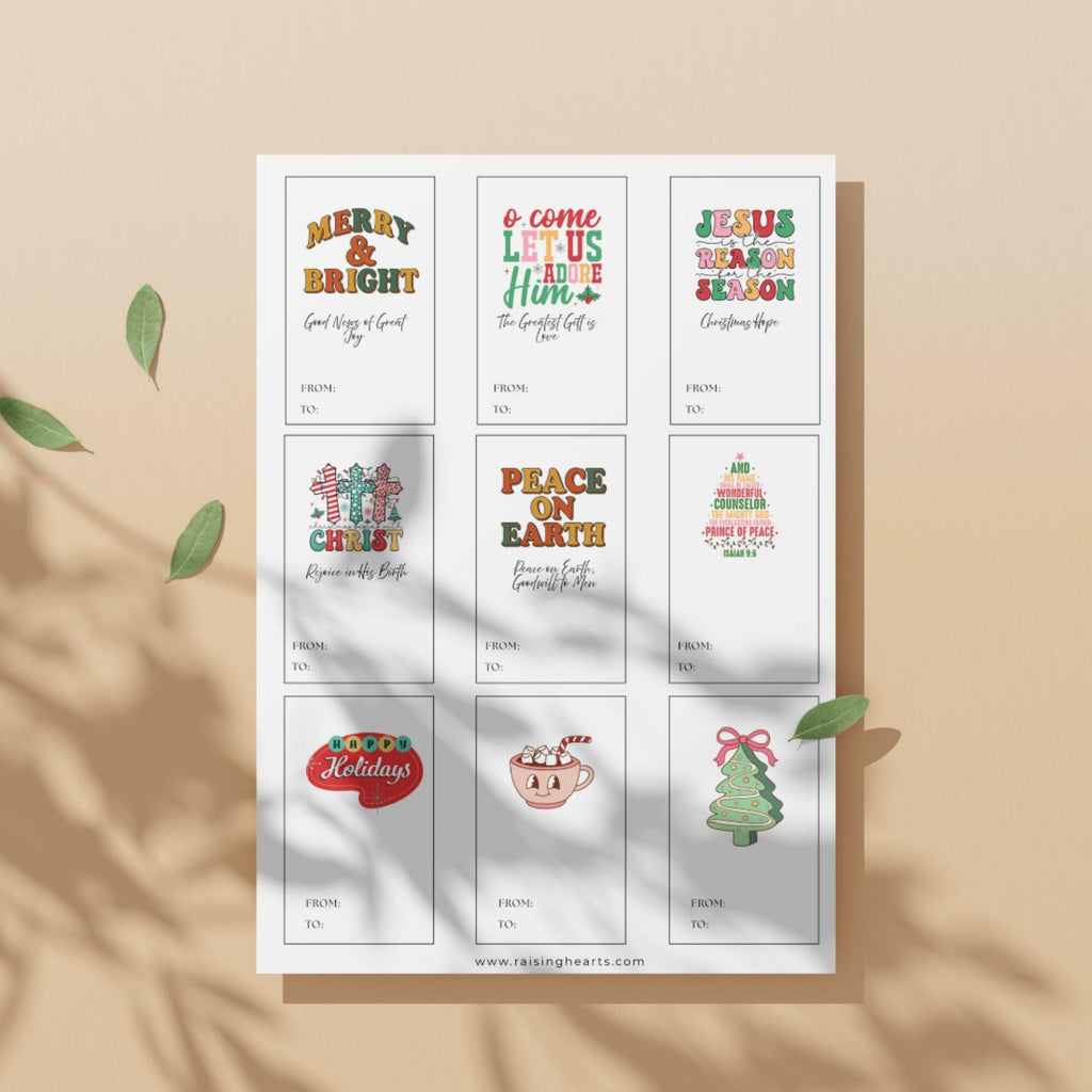 Retro 70s Christmas Gift Tags, Printable Holiday Wrapping (Digital Download)