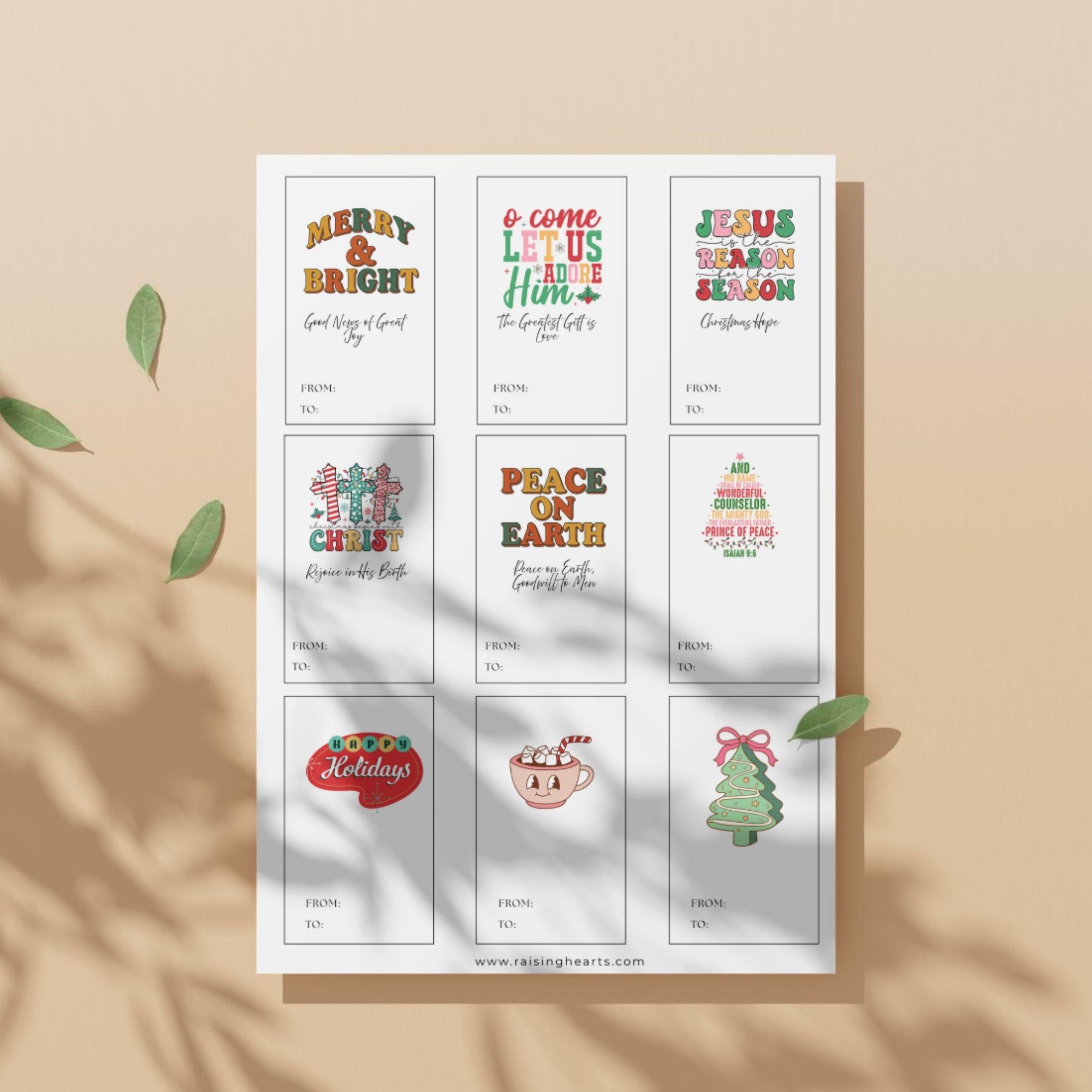Retro 70s Christmas Gift Tags, Printable Holiday Wrapping (Digital Download)