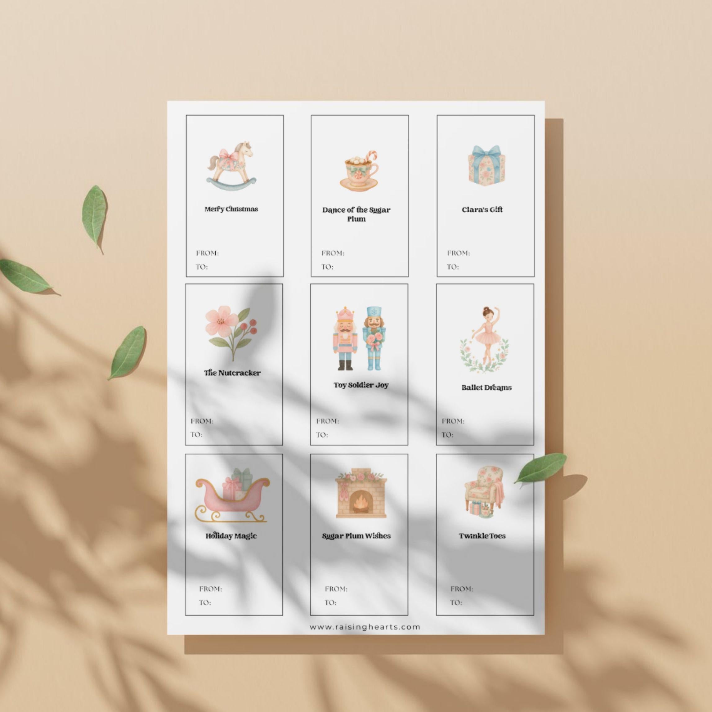 Nutcracker Ballet Gift Tags: 54 Printable Holiday Labels (Digital Download)