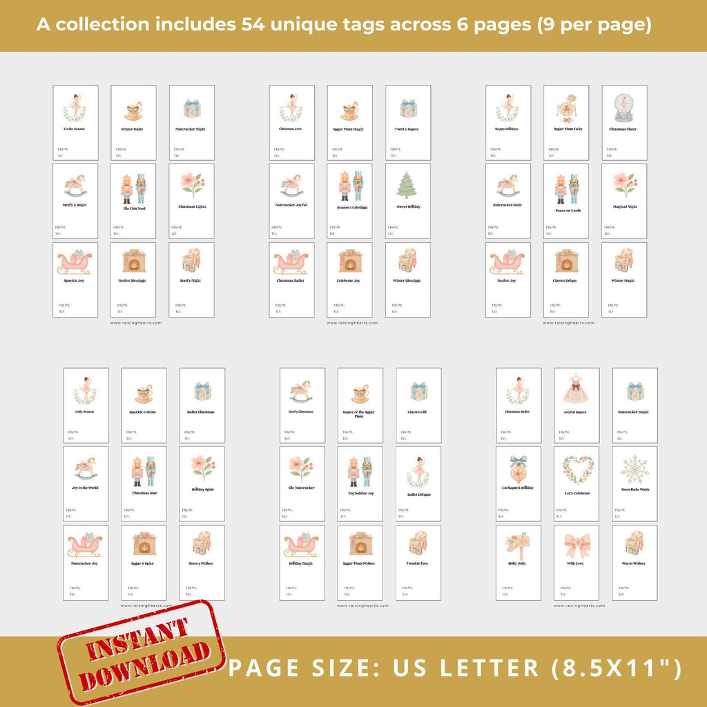Nutcracker Ballet Gift Tags: 54 Printable Holiday Labels (Digital Download)