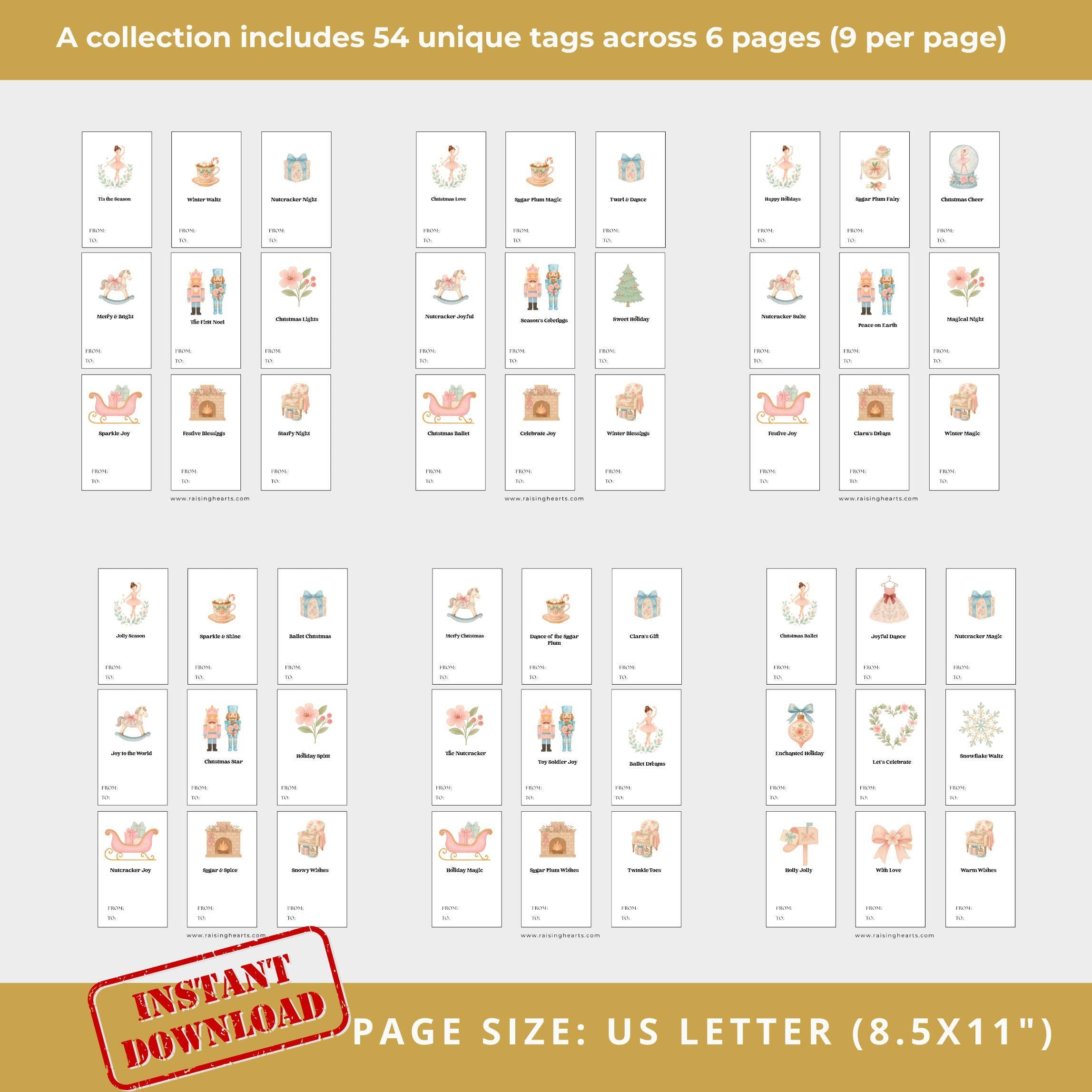 Nutcracker Ballet Gift Tags: 54 Printable Holiday Labels (Digital Download)