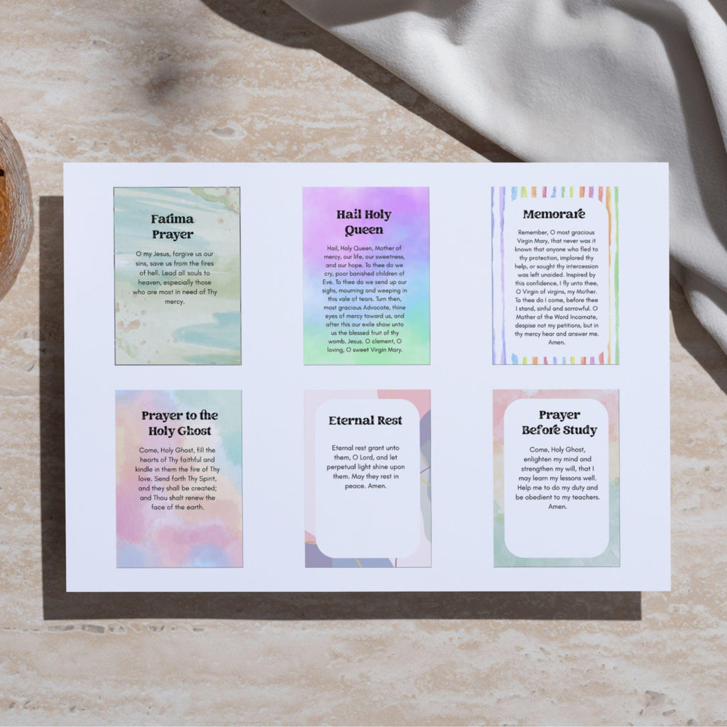 Catholic Prayer Cards: Watercolor Pastel Design (PDF Printable)