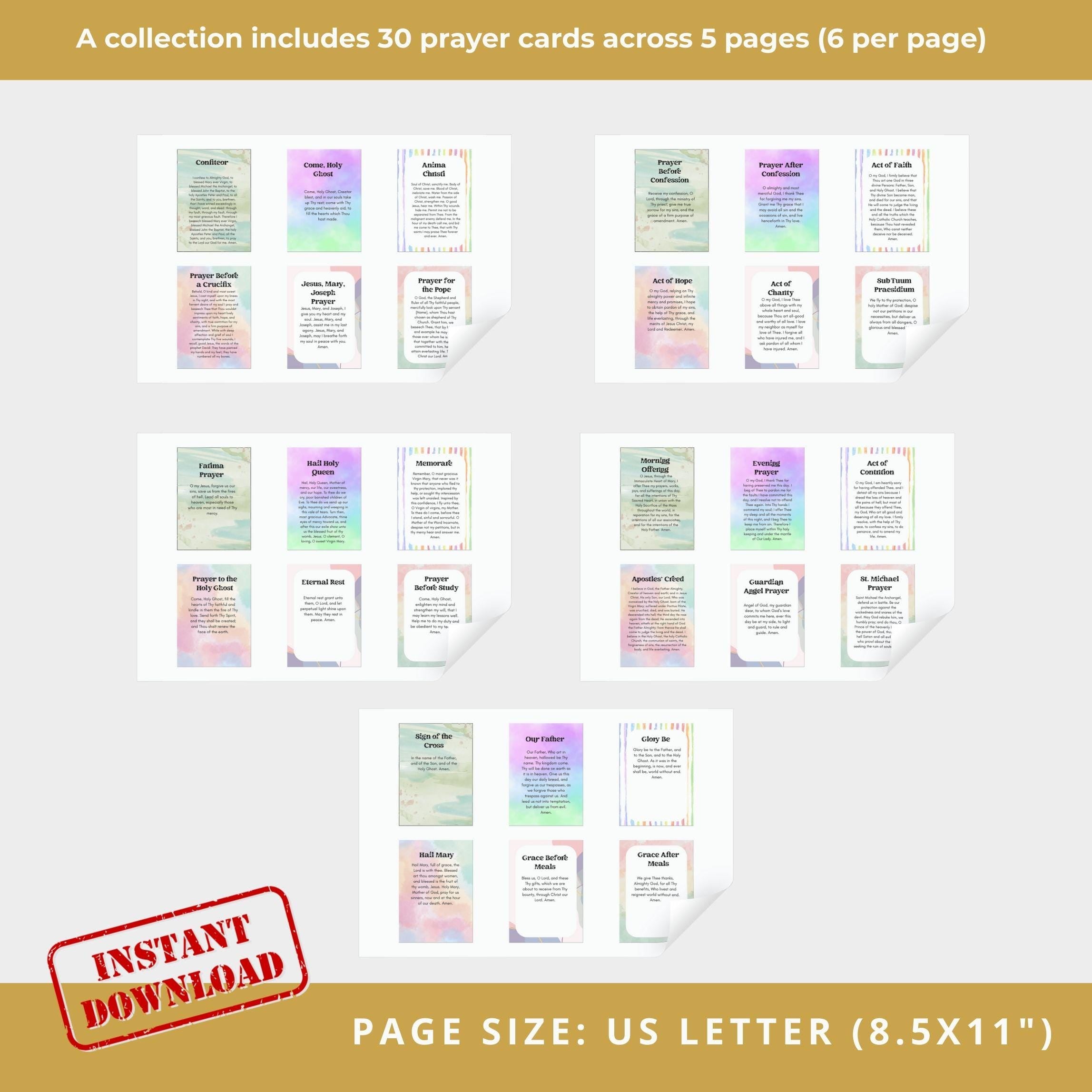Catholic Prayer Cards: Watercolor Pastel Design (PDF Printable)