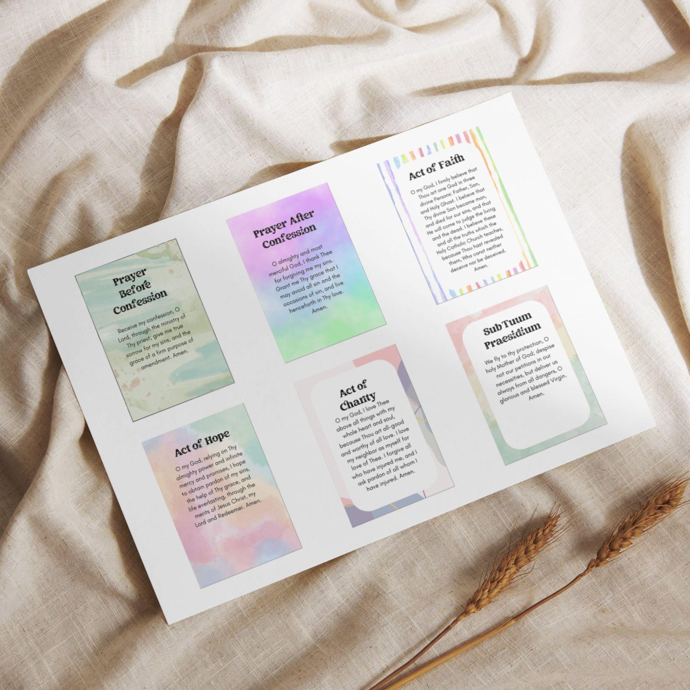 Catholic Prayer Cards: Watercolor Pastel Design (PDF Printable)
