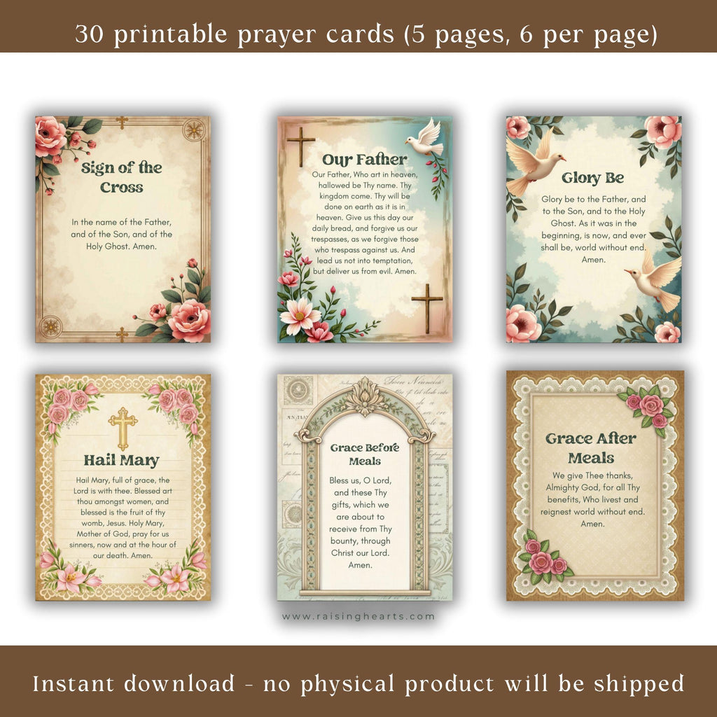 Catholic Prayer Cards: Vintage Shabby Chic, 30 Traditional Prayers (PDF)