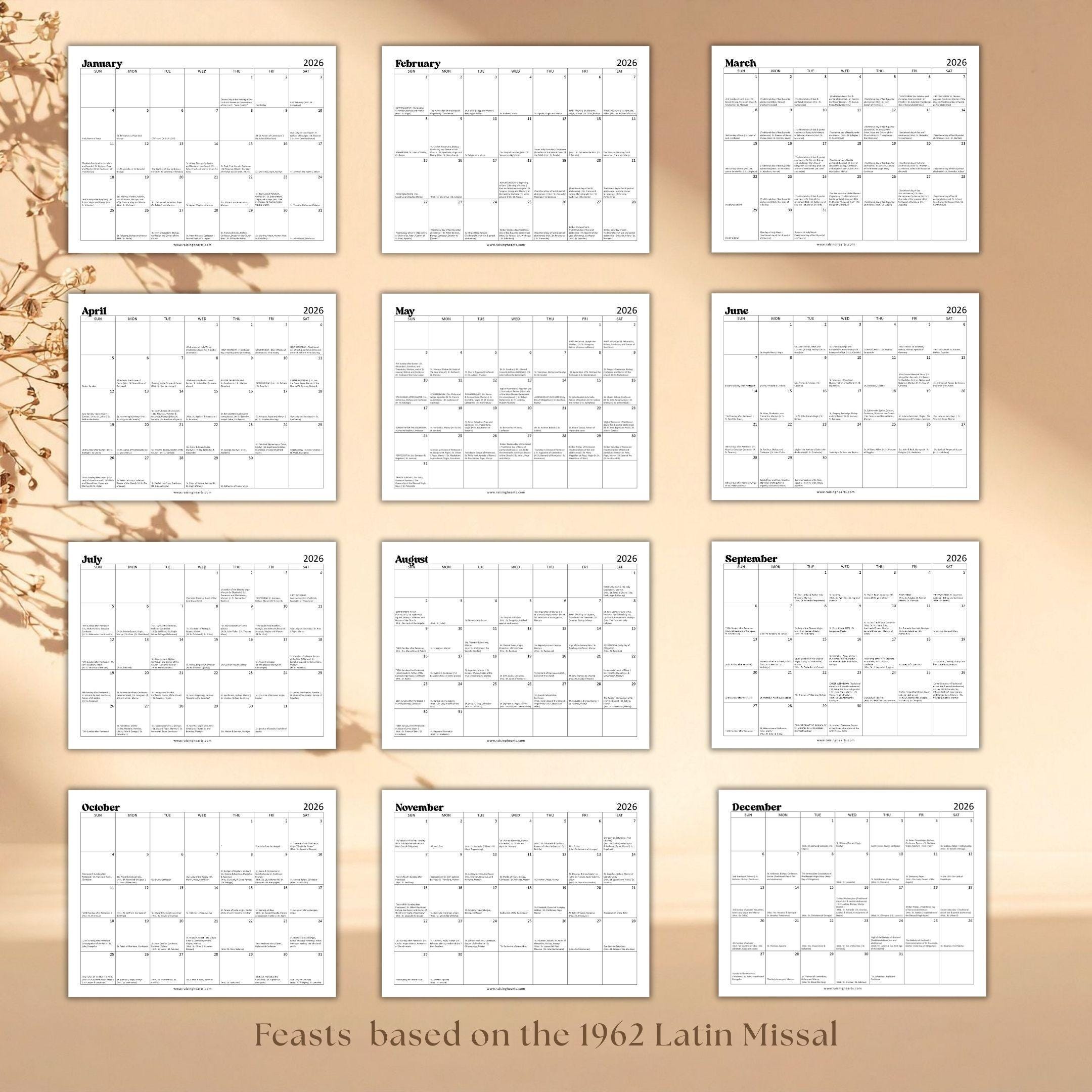 2026 Traditional Catholic Calendar: Latin Mass Feasts (Letter Size PDF)