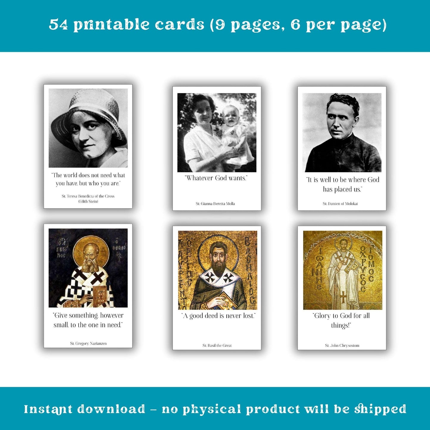 Saints Quotes Prayer Cards: 54 Weekly Catholic Devotion (Printable PDF)
