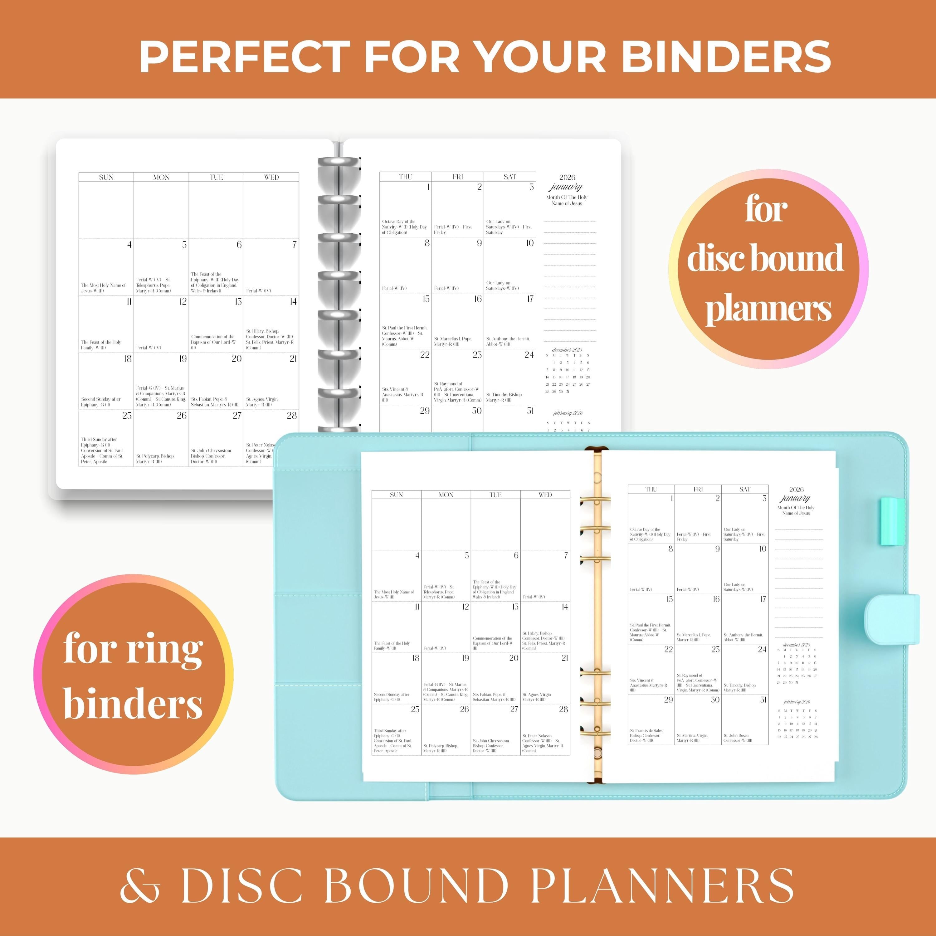 2026 Traditional Catholic, Monthly Planner pages only (PDF Printable A4 and Letter 8.5x11 Size)