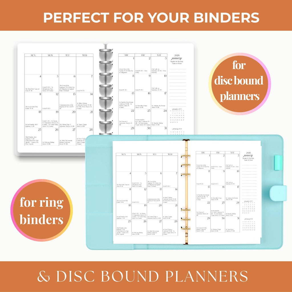 2026 Traditional Catholic Planner: Latin Mass Calendar, Vertical Layout (PDF Printable 8.5x11 Letter Size)