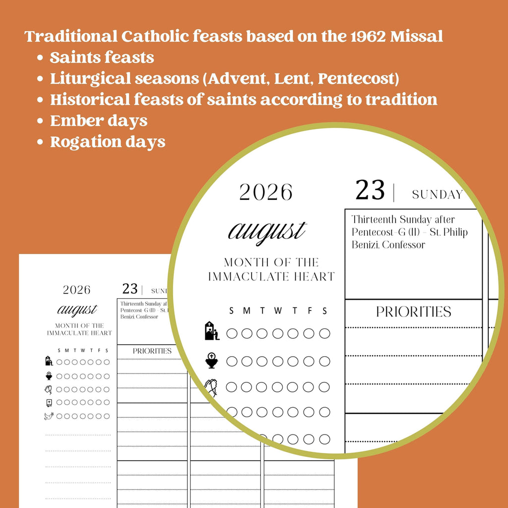 2026 Traditional Catholic Planner: Latin Mass Calendar, Vertical Layout (PDF Printable 8.5x11 Letter Size)