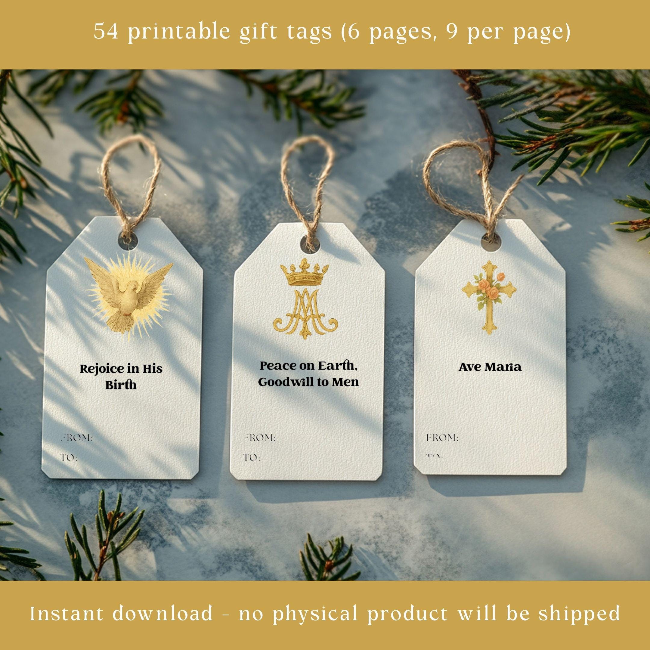 Printable Catholic Christmas Gift Tags, Vintage Holy Card Ephemera (Digital Download)