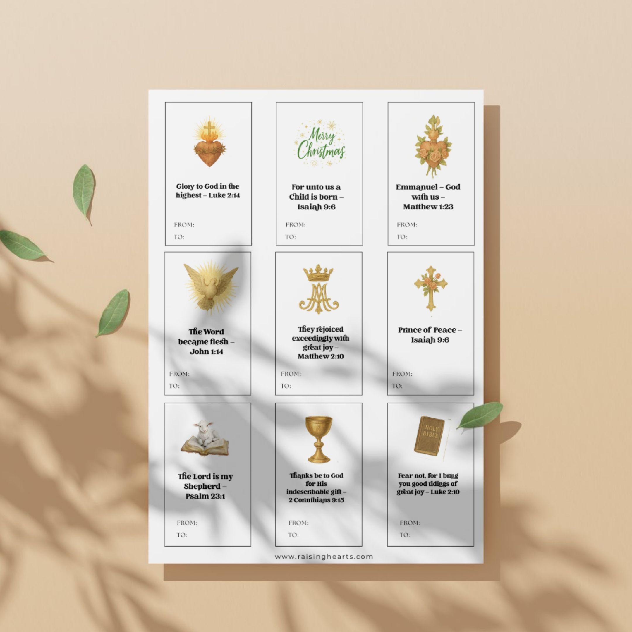 Printable Catholic Christmas Gift Tags, Vintage Holy Card Ephemera (Digital Download)