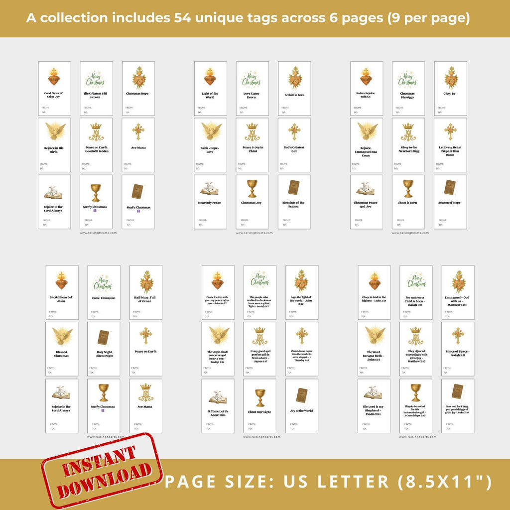 Printable Catholic Christmas Gift Tags, Vintage Holy Card Ephemera (Digital Download)