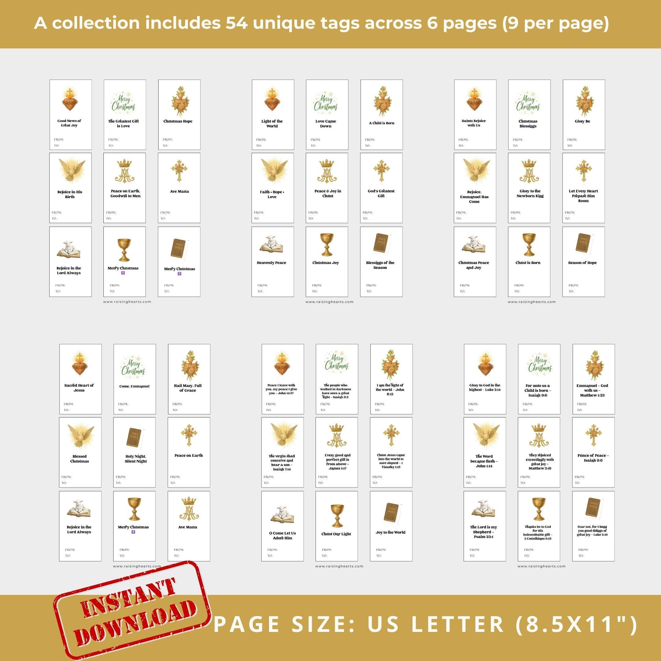 Printable Catholic Christmas Gift Tags, Vintage Holy Card Ephemera (Digital Download)