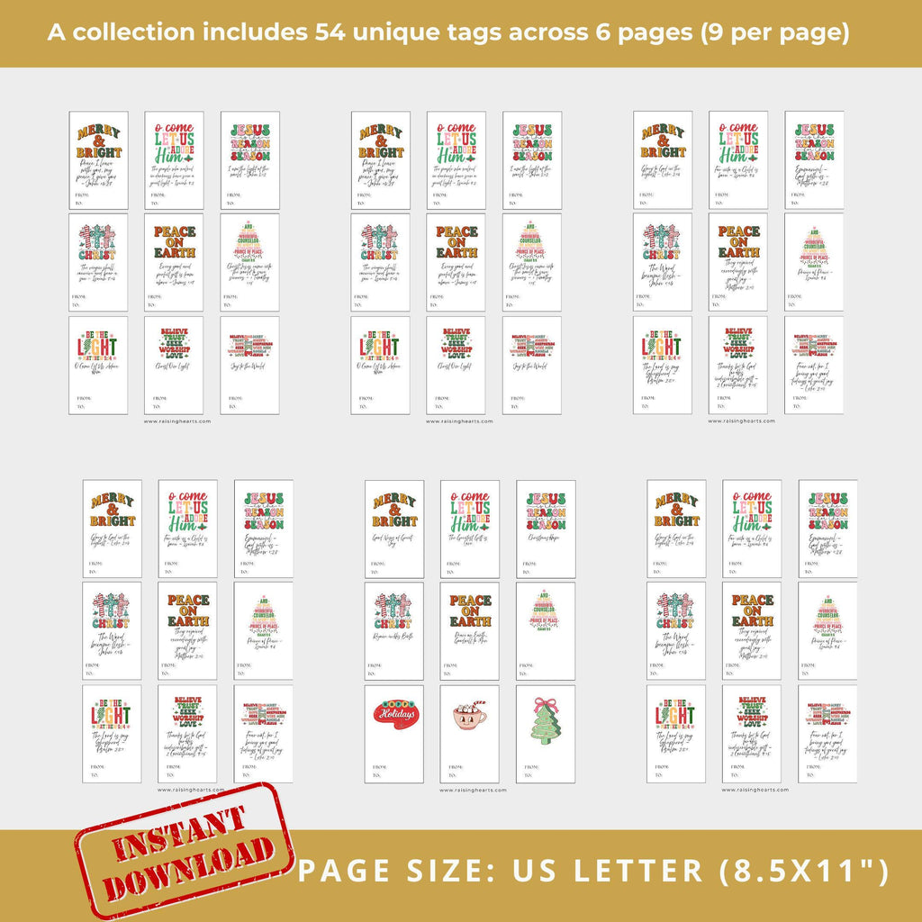 Retro 70s Christmas Gift Tags, Printable Holiday Wrapping (Digital Download)