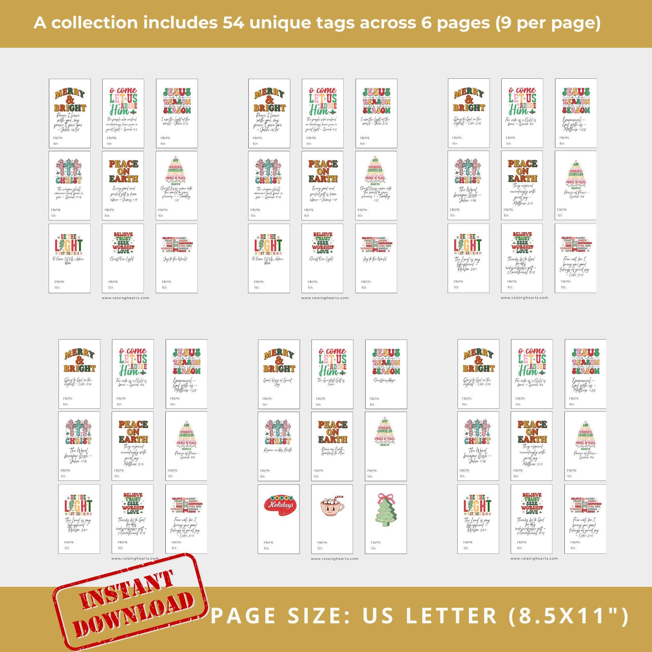 Retro 70s Christmas Gift Tags, Printable Holiday Wrapping (Digital Download)