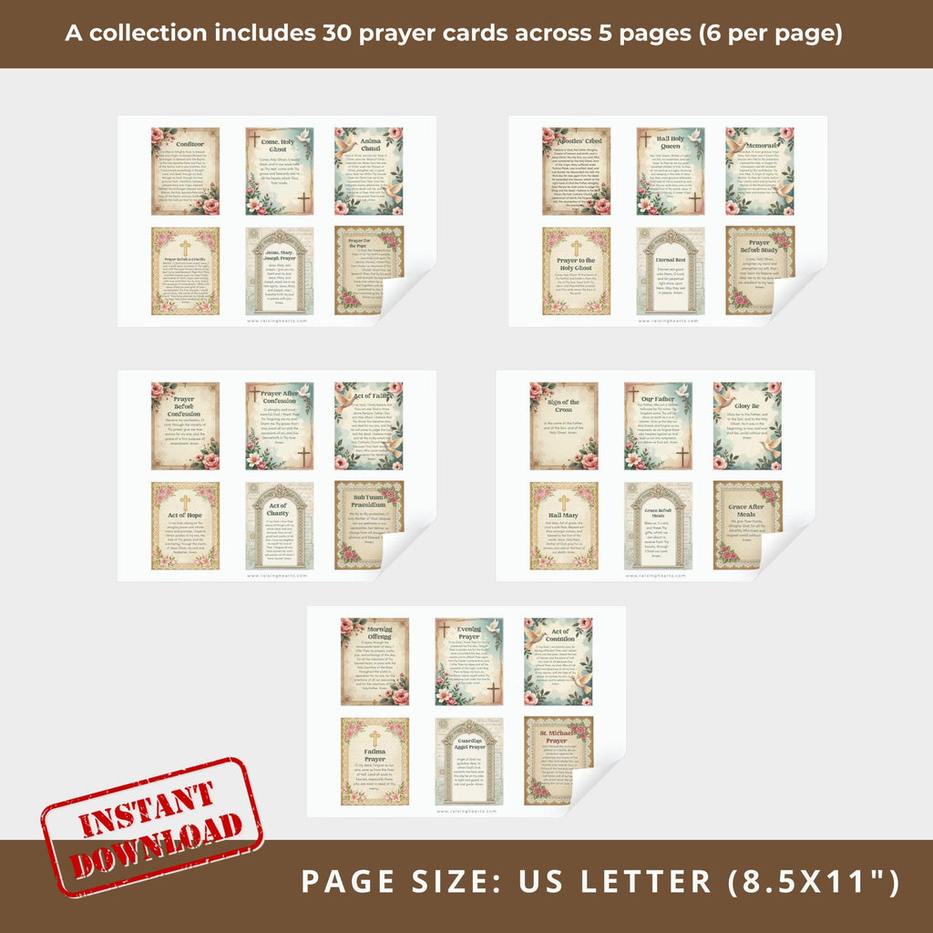 Catholic Prayer Cards: Vintage Shabby Chic, 30 Traditional Prayers (PDF)
