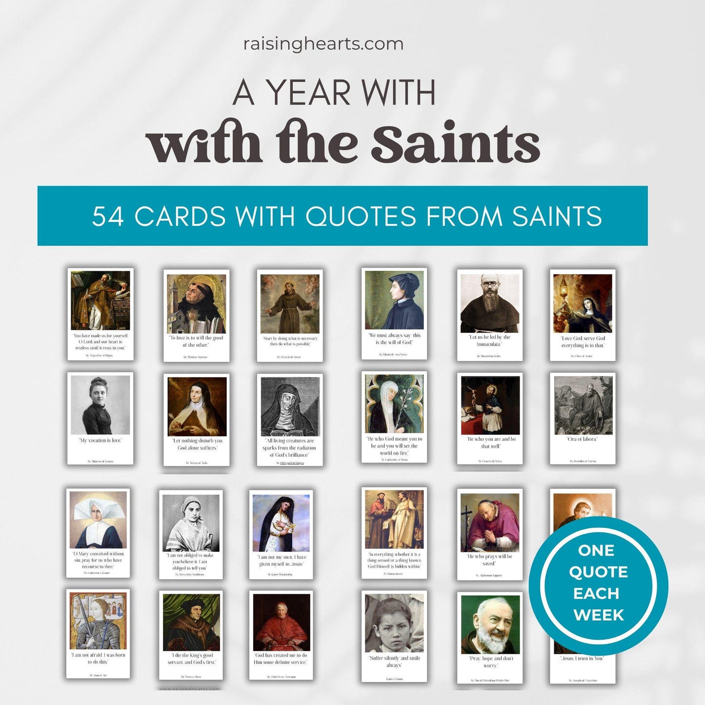 Saints Quotes Prayer Cards: 54 Weekly Catholic Devotion (Printable PDF)