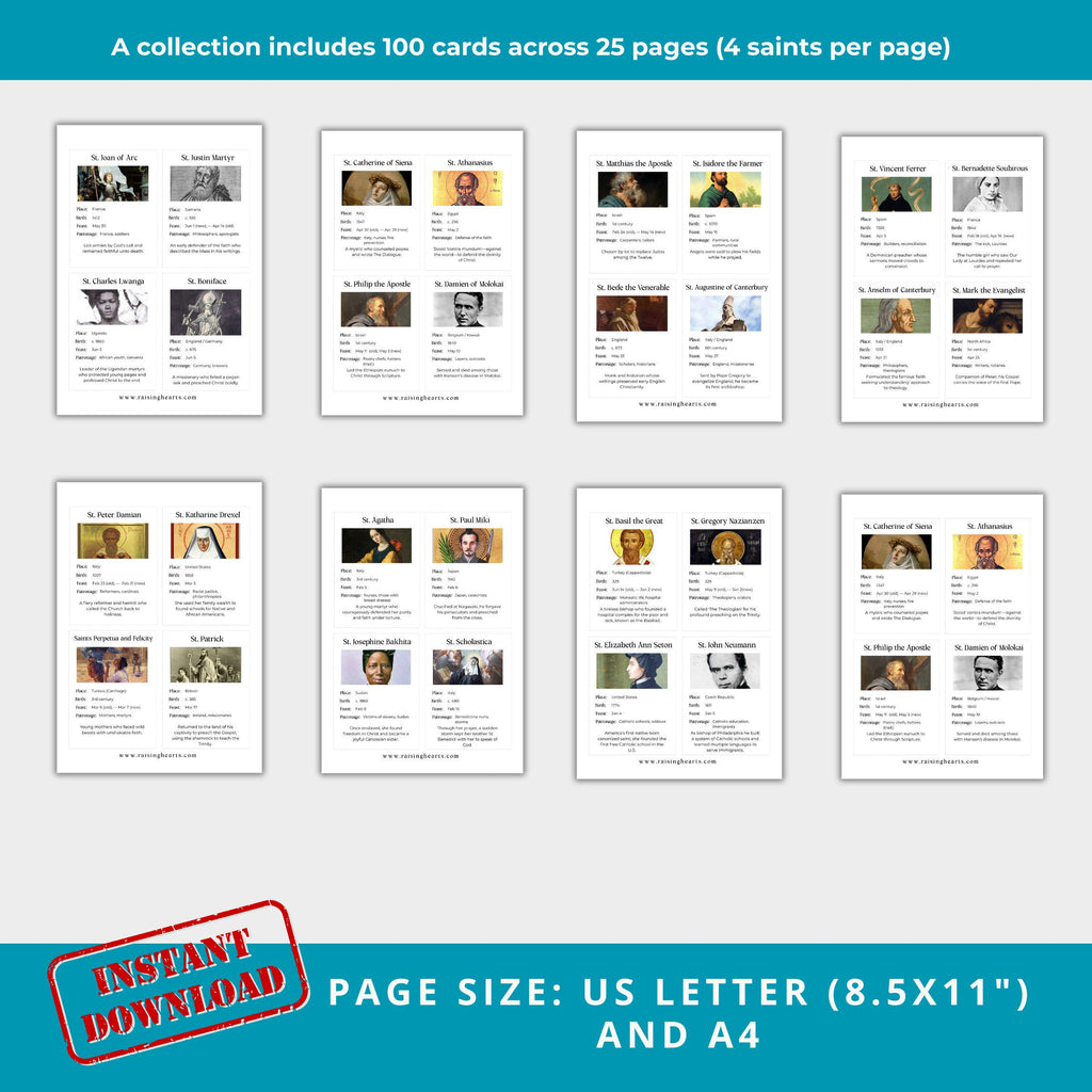 Catholic Saints Flash Cards: Homeschool & Catechism (Printable PDF)