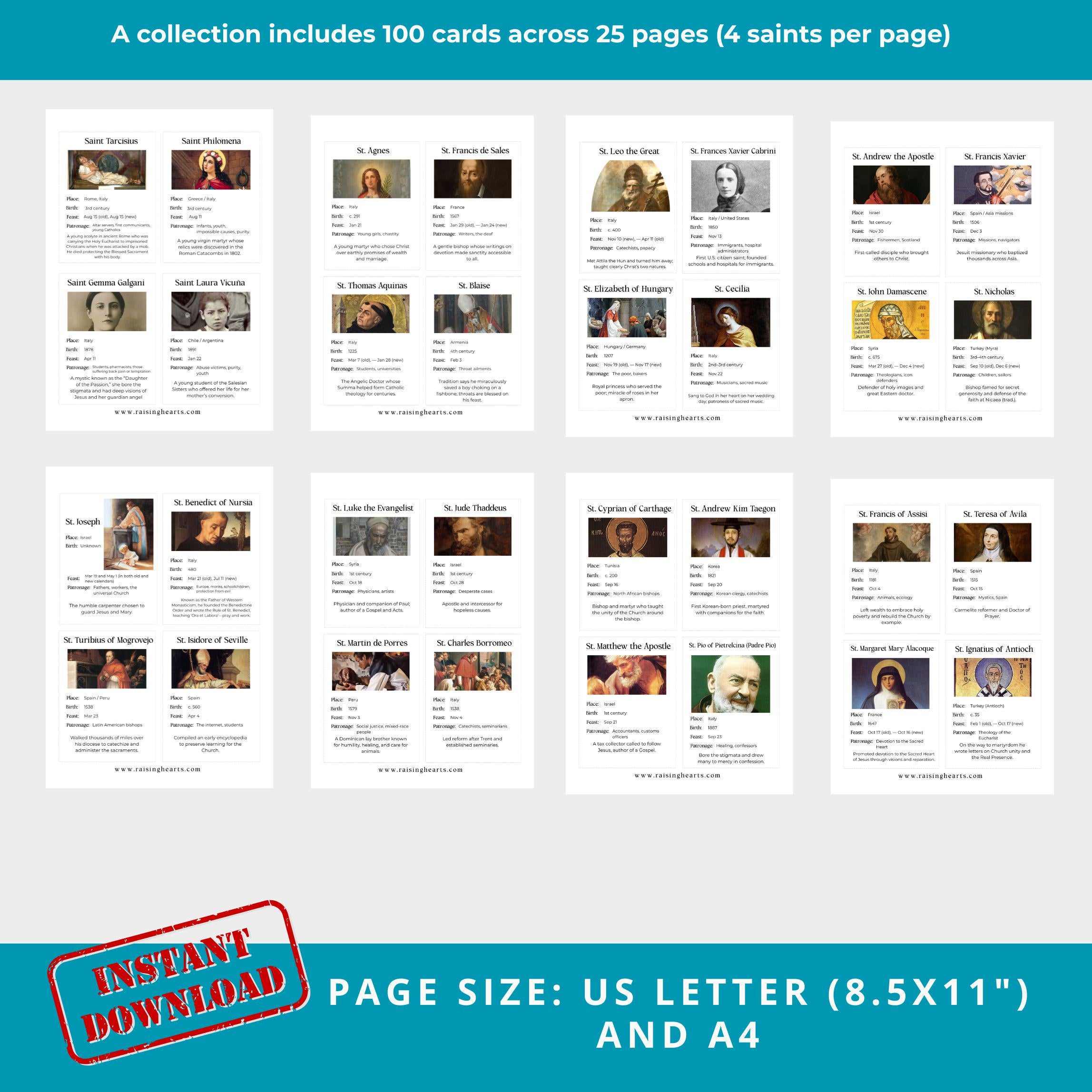 Catholic Saints Flash Cards: Homeschool & Catechism (Printable PDF)