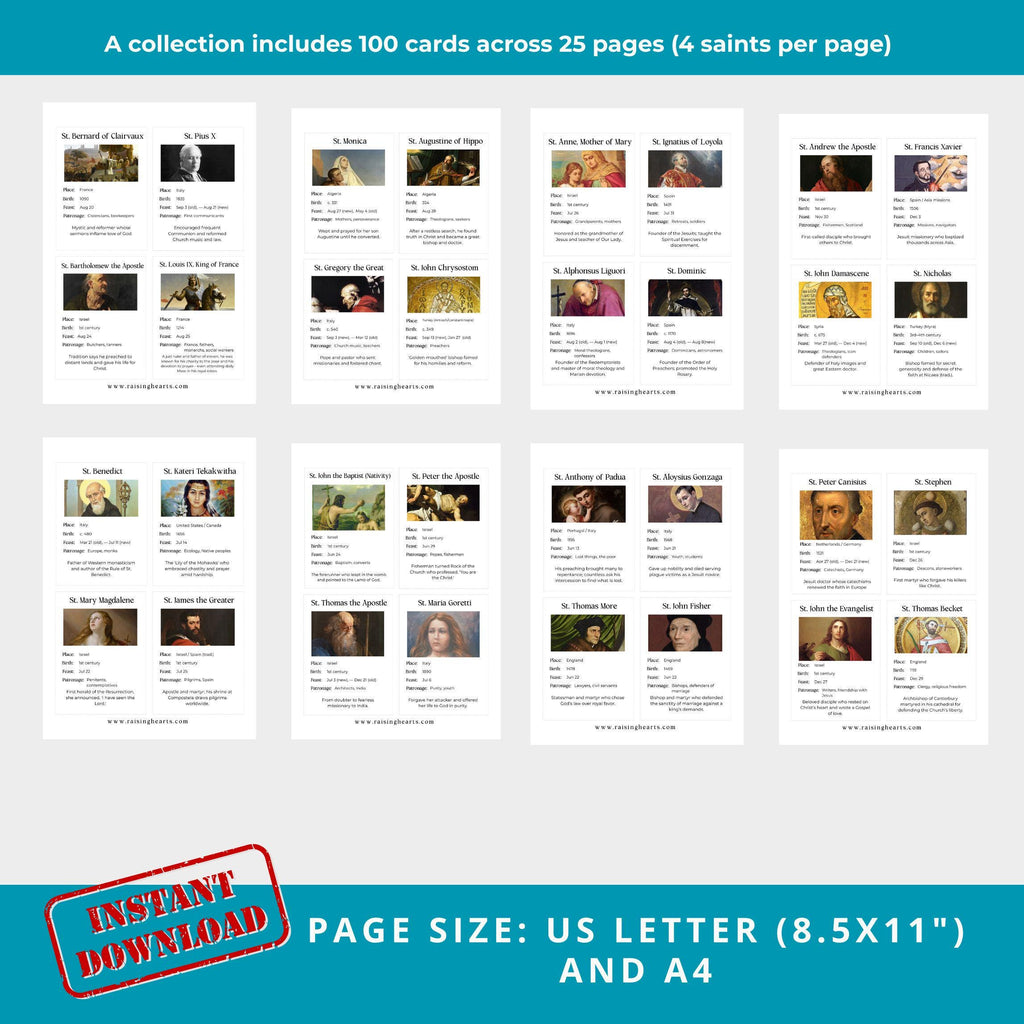 Catholic Saints Flash Cards: Homeschool & Catechism (Printable PDF)