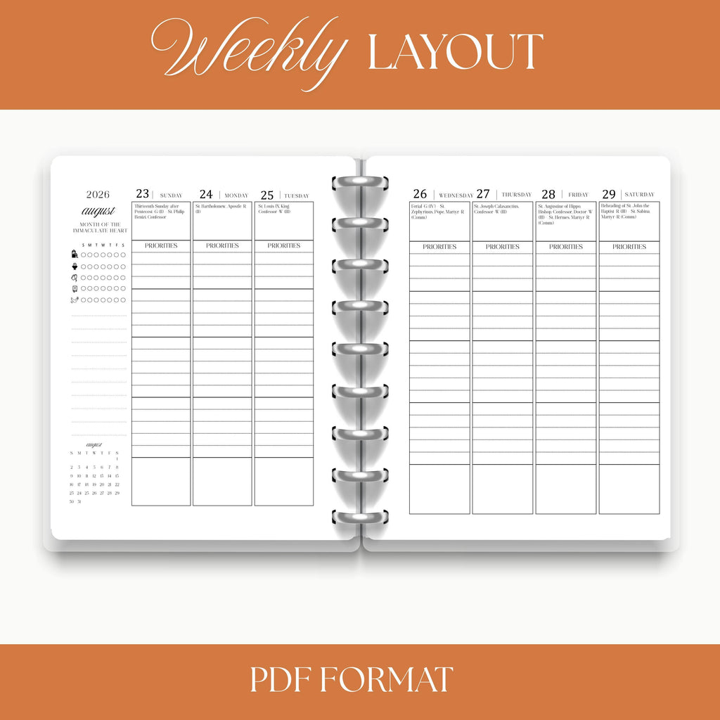 2026 Traditional Catholic Planner: Latin Mass Calendar, Vertical Layout (PDF Printable 8.5x11 Letter Size)