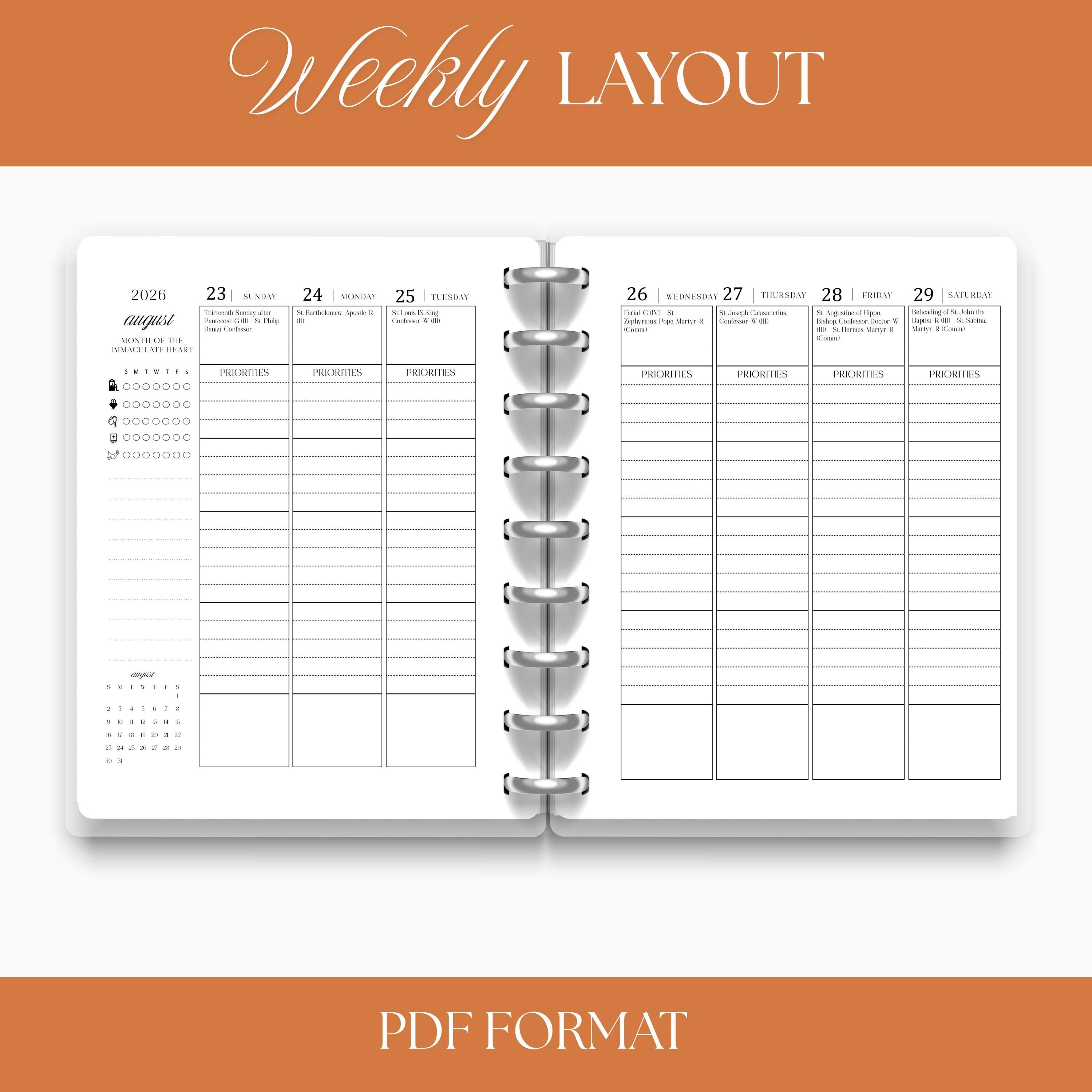 2026 Traditional Catholic Planner: Latin Mass Calendar, Vertical Layout (PDF Printable 8.5x11 Letter Size)
