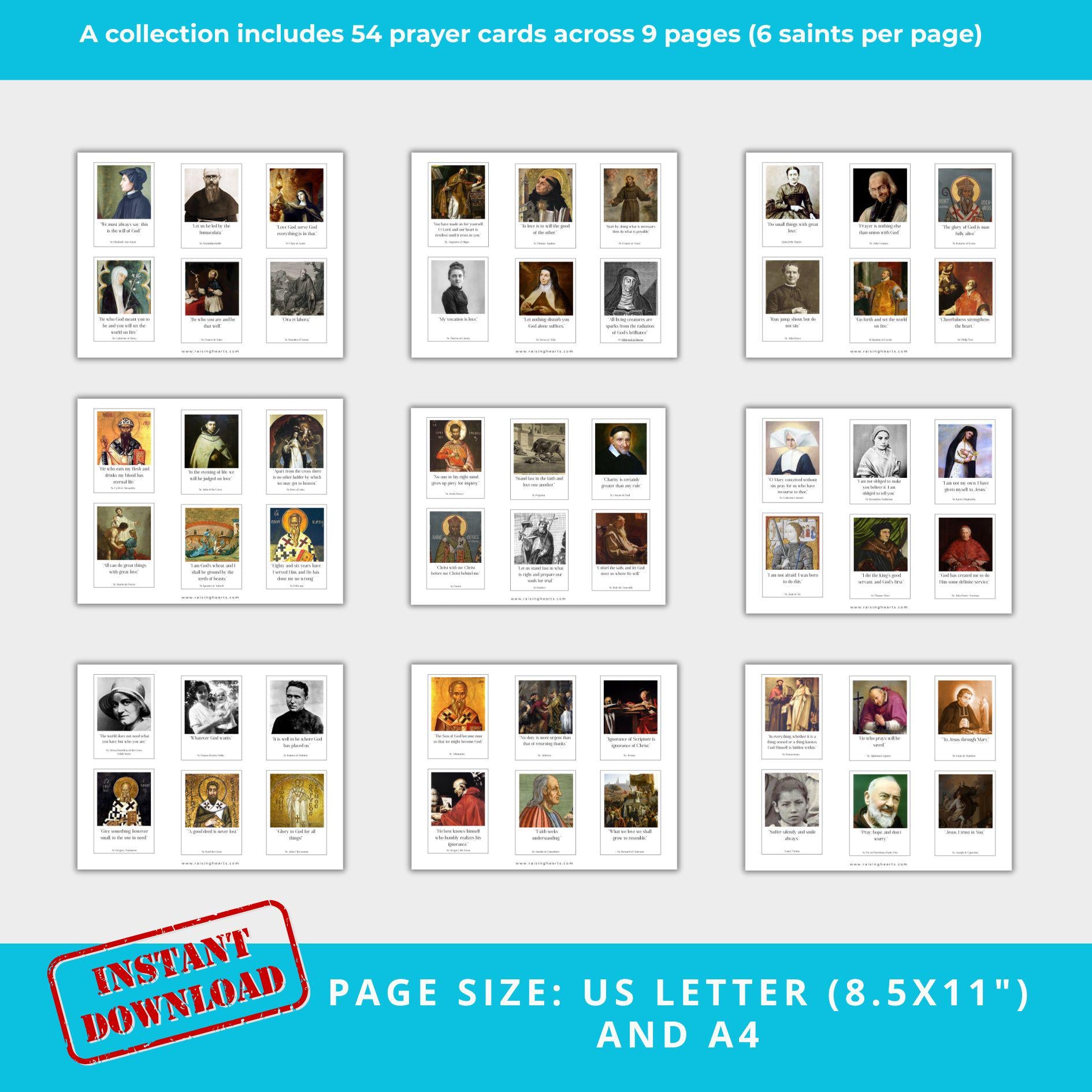 Saints Quotes Prayer Cards: 54 Weekly Catholic Devotion (Printable PDF)