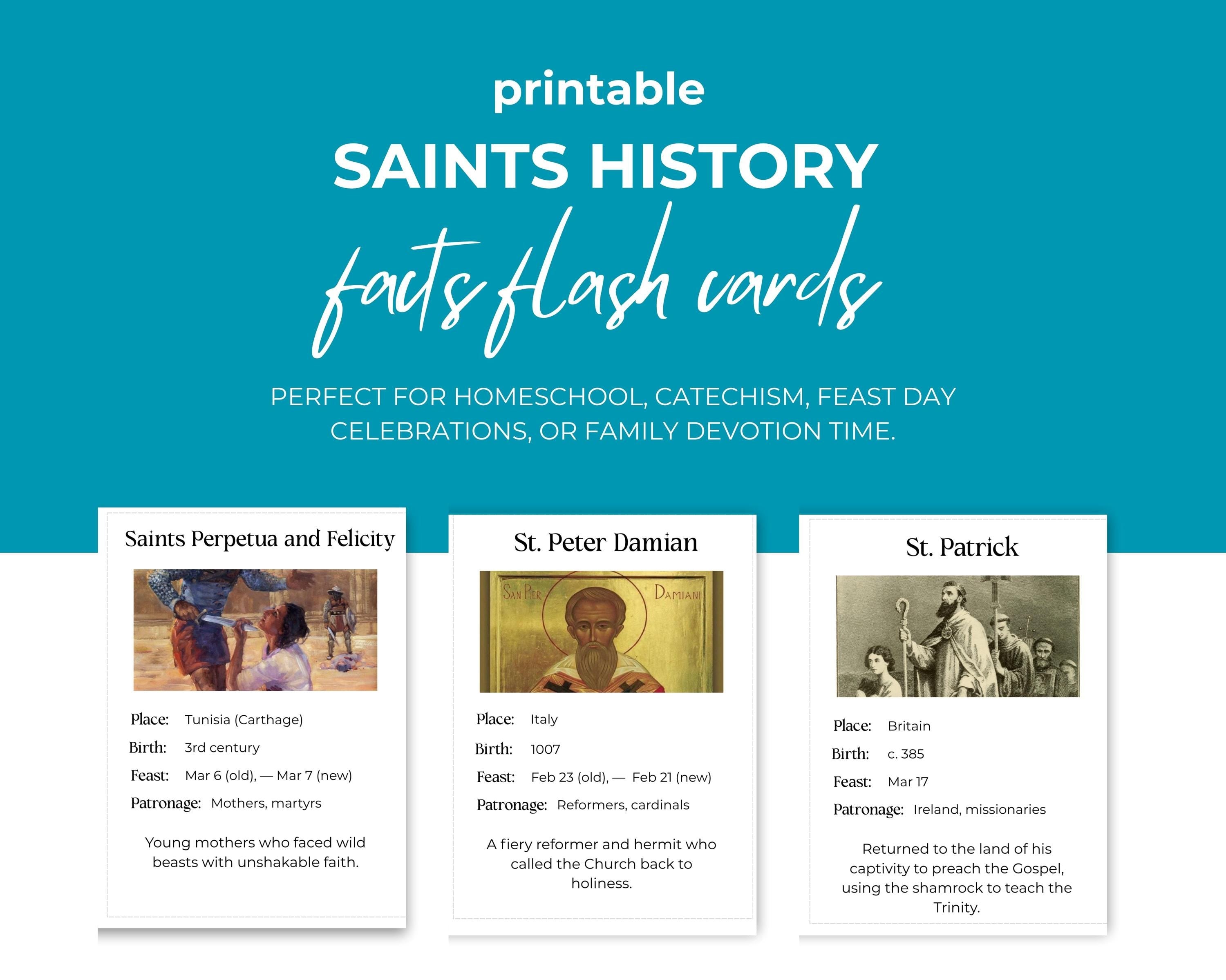 Catholic Saints Flash Cards: Homeschool & Catechism (Printable PDF)