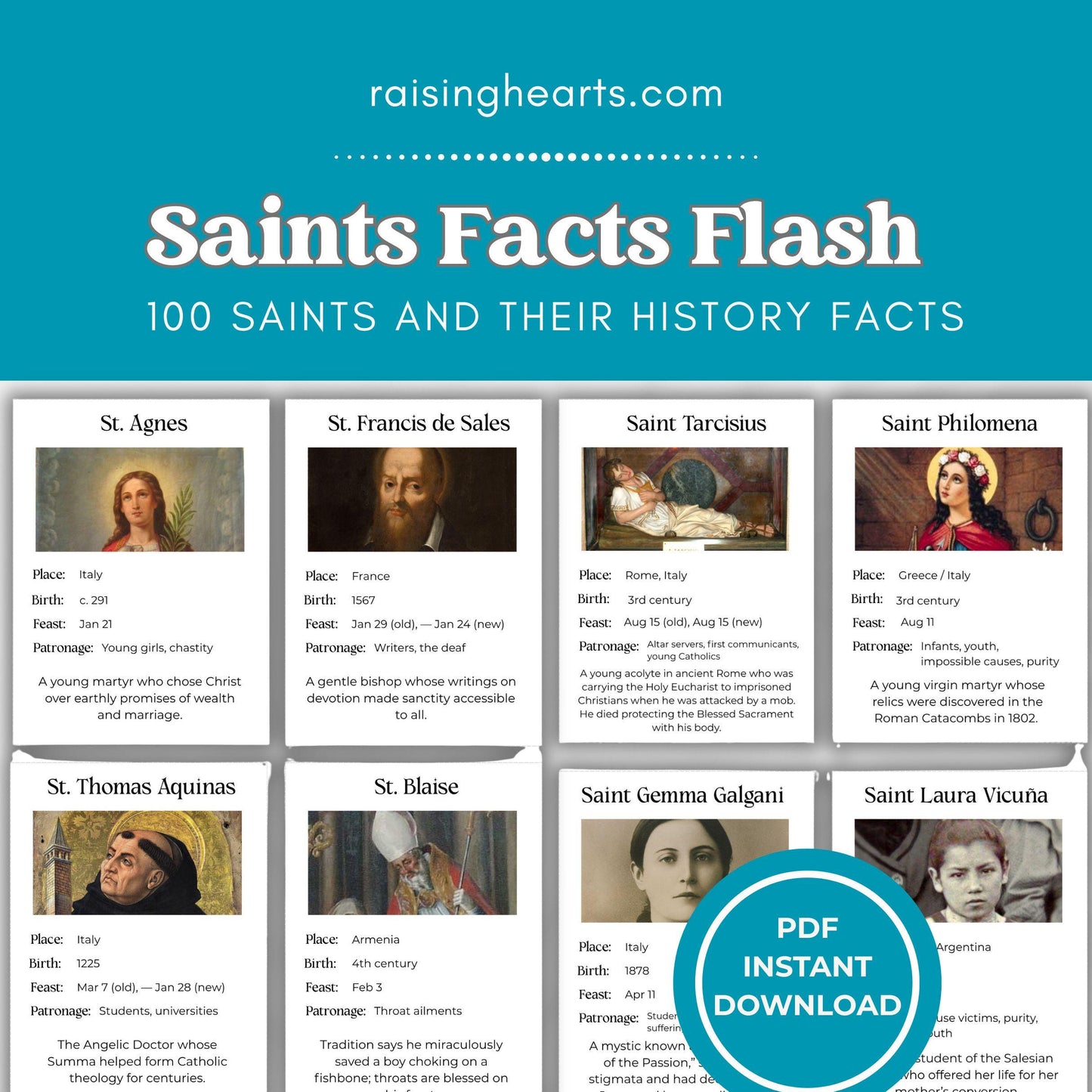 Catholic Saints Flash Cards: Homeschool & Catechism (Printable PDF)