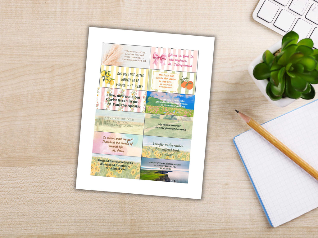 2026 Saints Quote Sticker Sheet – Weeks 1–12 Traditional Catholic feasts