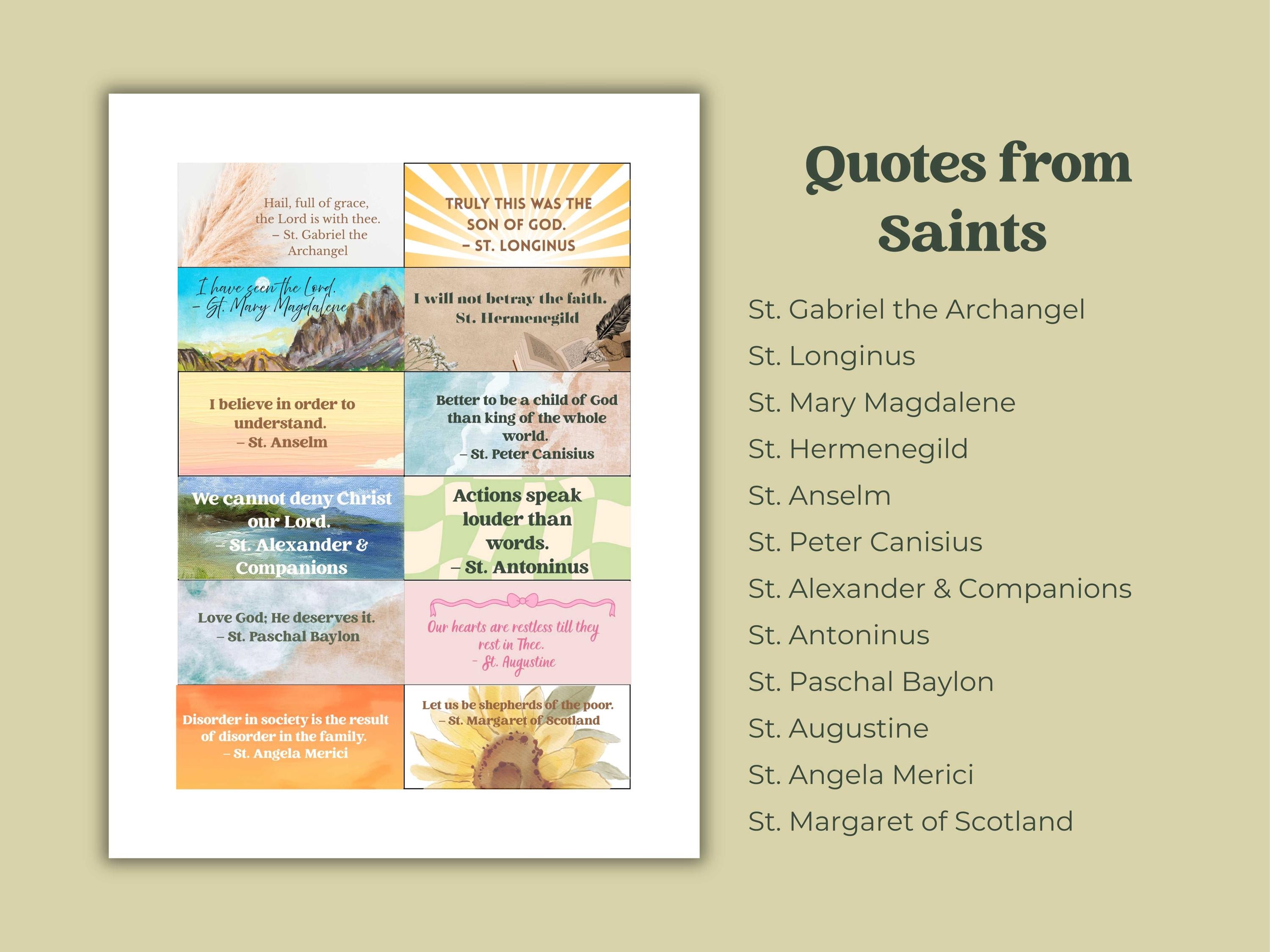 2026 Saints Quote Sticker Sheet – Weeks 13–24 Traditional Catholic feasts