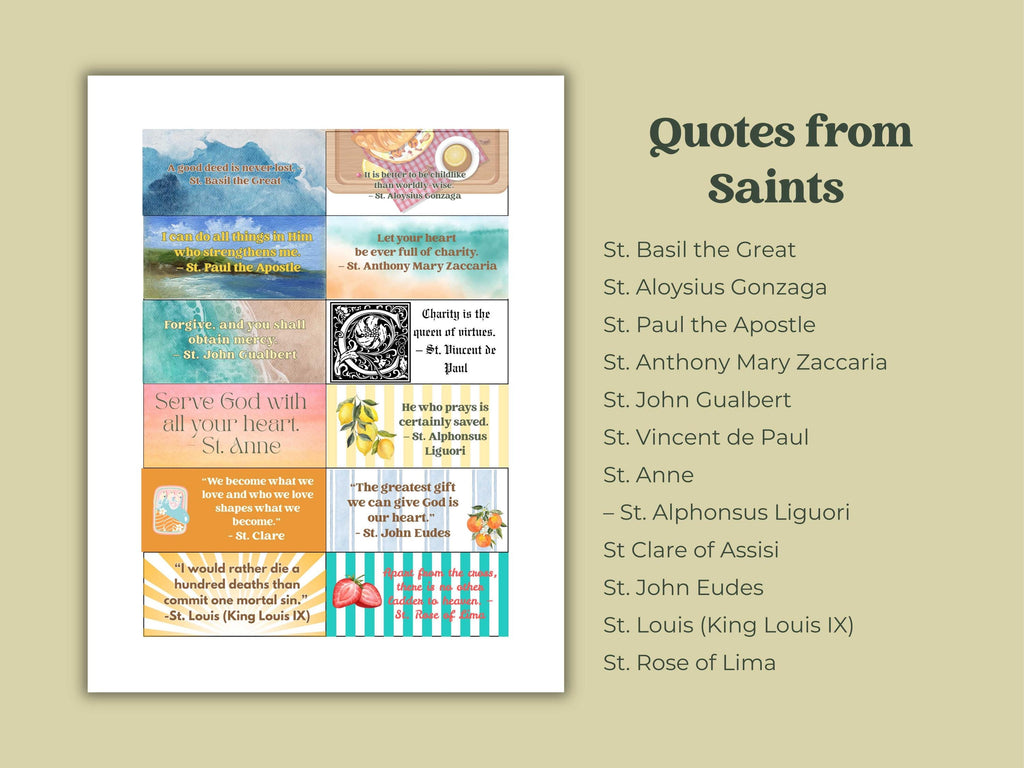 2026 Saints Quote Sticker Sheet – Weeks 25-36 Traditional Catholic feasts