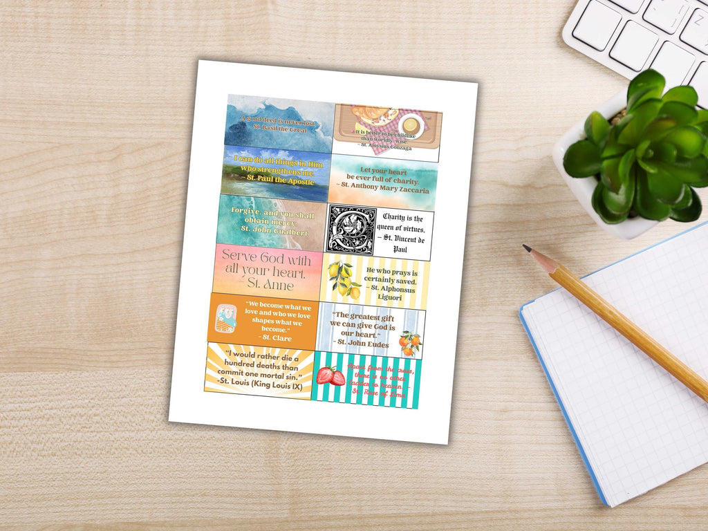 2026 Saints Quote Sticker Sheet – Weeks 25-36 Traditional Catholic feasts